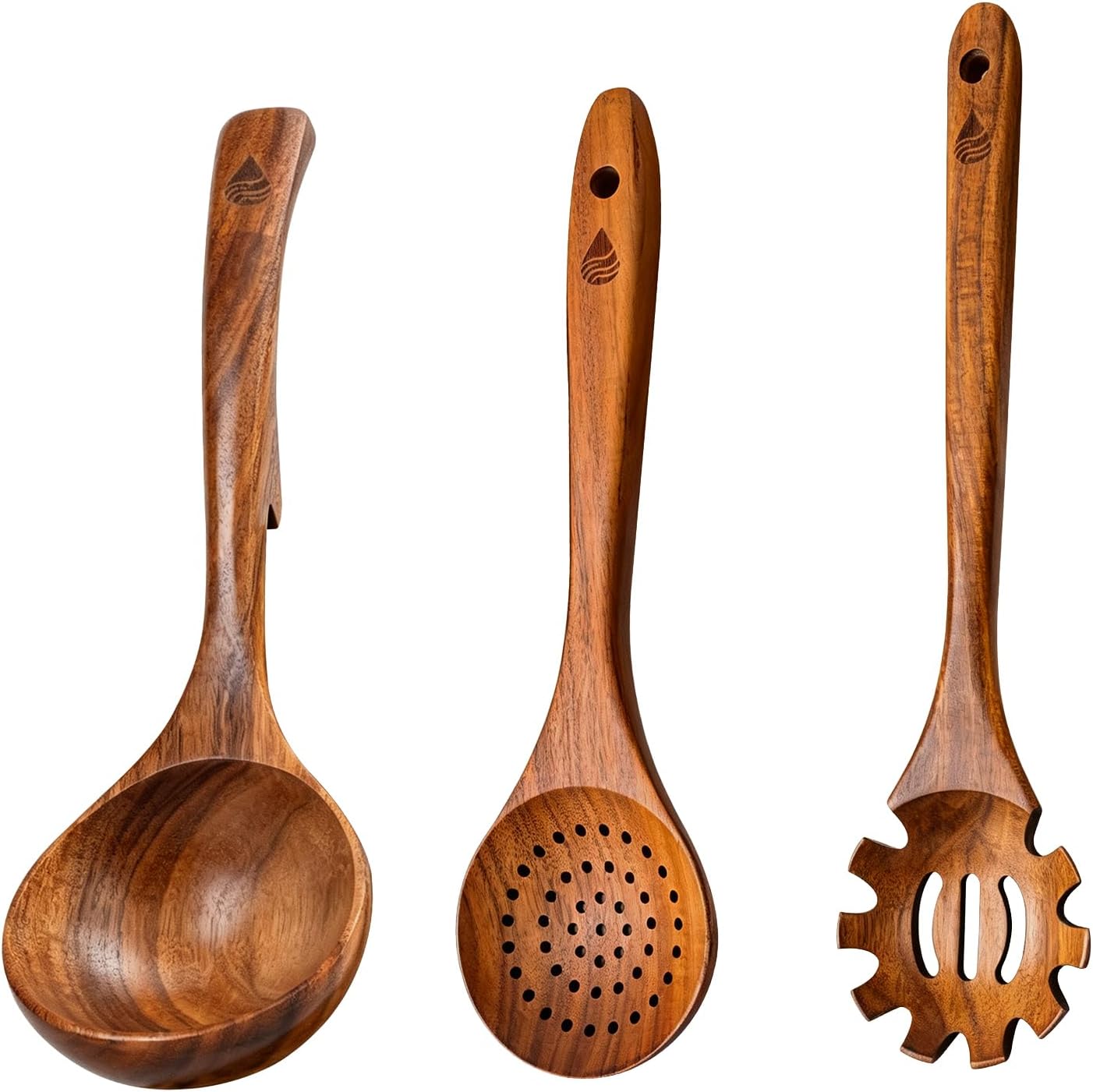Teak Wooden Ladle for Soup, 3 Pcs Wood Ladle Spoon with Back Hooks