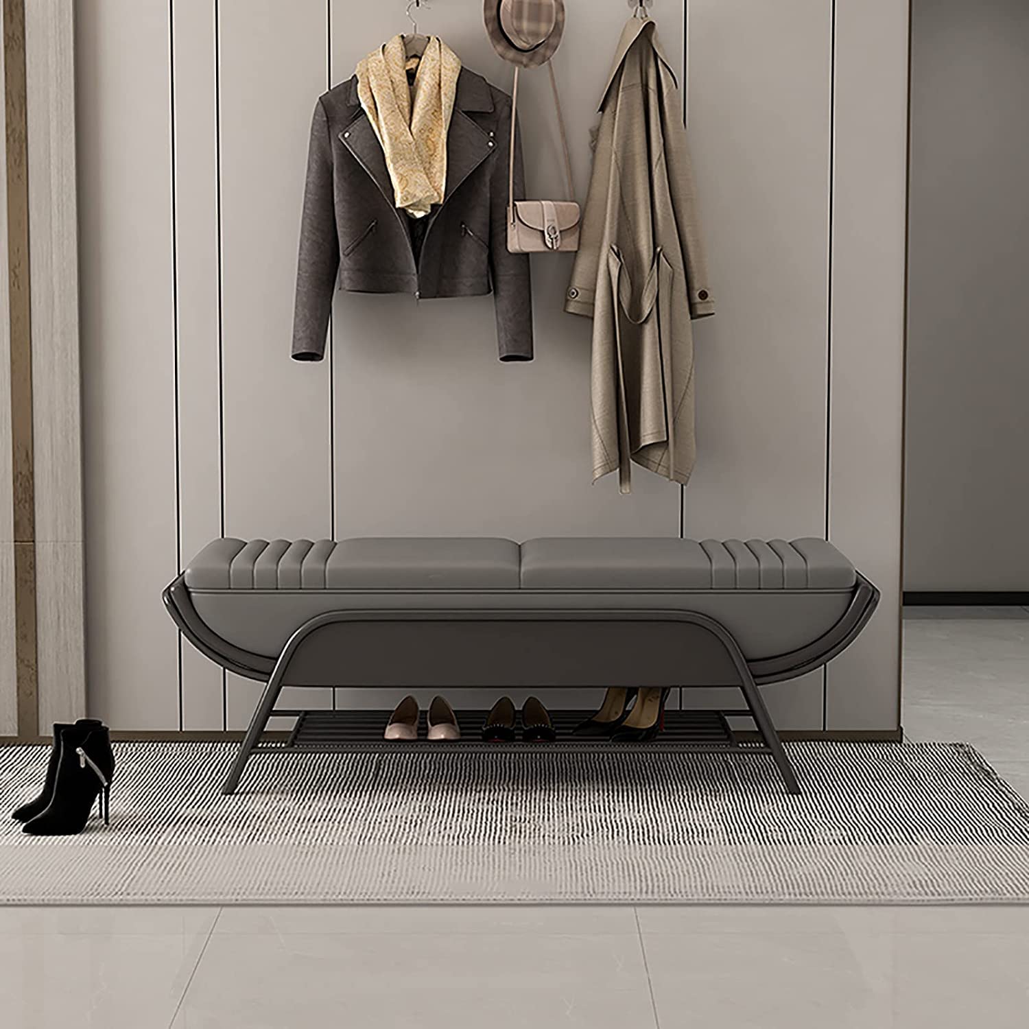 Banc à chaussures contre le désordre de l'entrée avec tabouret rembourré confortable