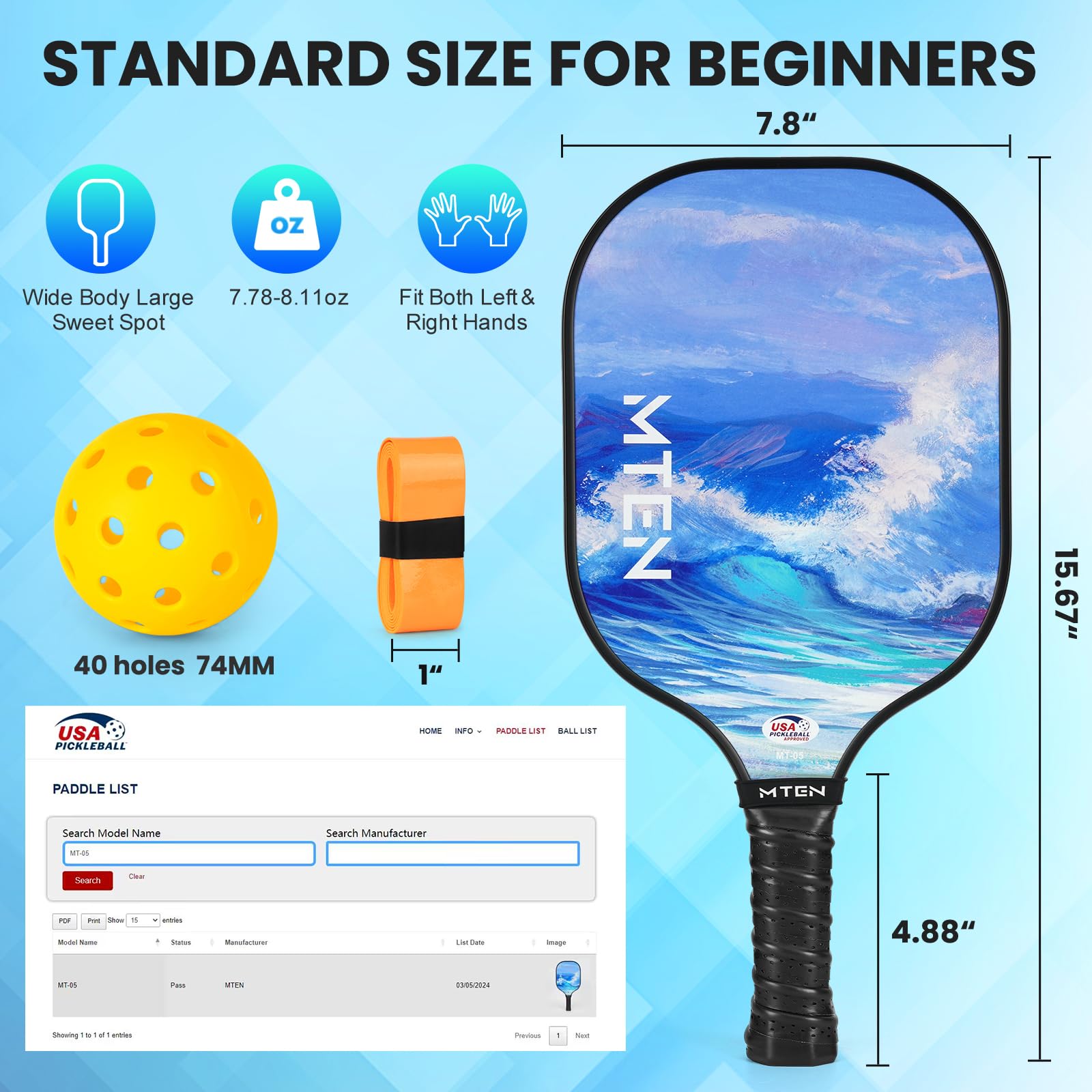 Pickleball Paddles, Pickleball Paddles Set of 2, USAPA Approved Fiberglass Surface Pickle Ball Set, 2 Paddle, 4 Balls, 1 Portable Carry Bag, Pickle Ball Paddle Set ​for Men Women