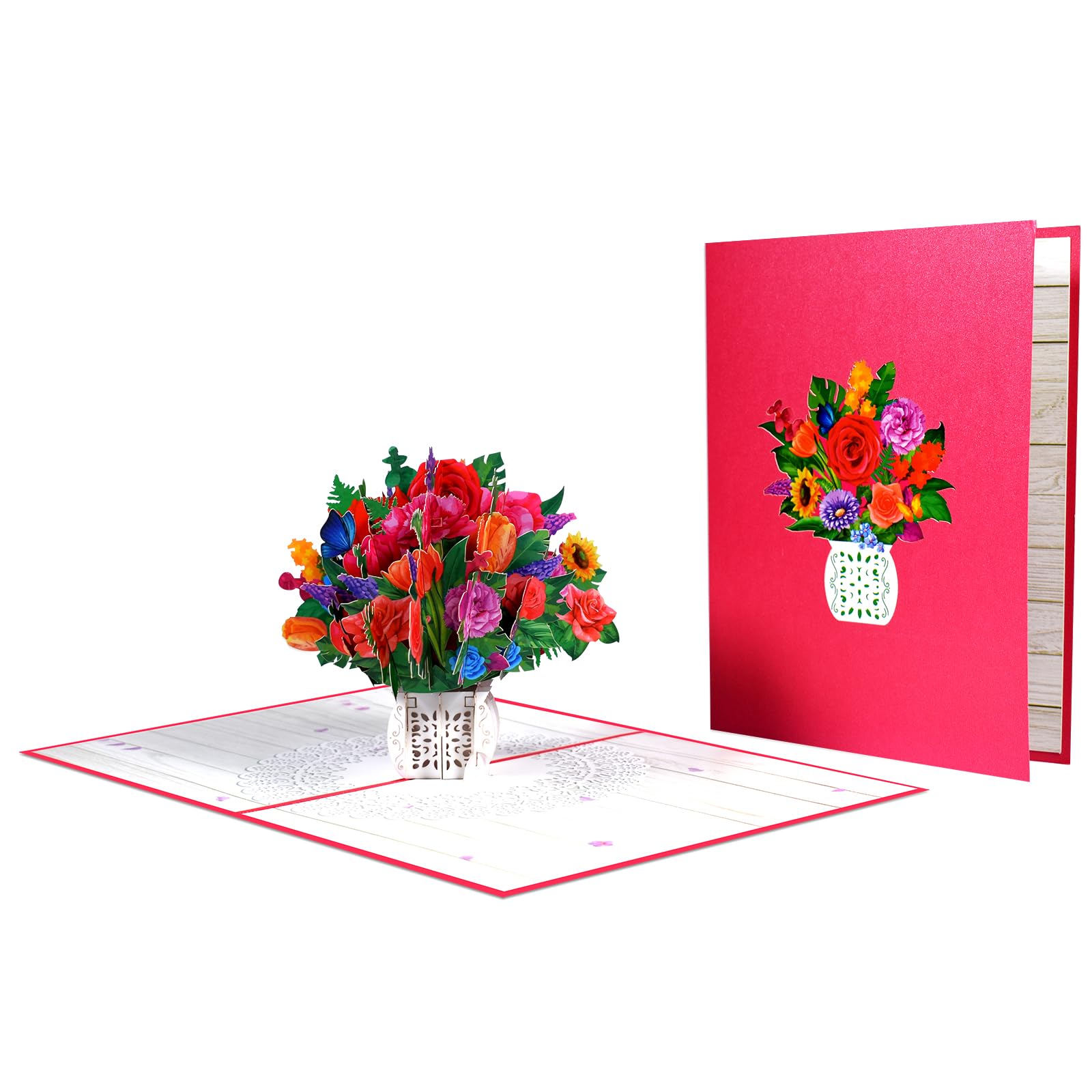 Rose and Iris Flower Arrangement Pop Up Paper Flower Bouquet Greeting Card with Blank Note & Envelope, gift for celebrating Love, Birthday,