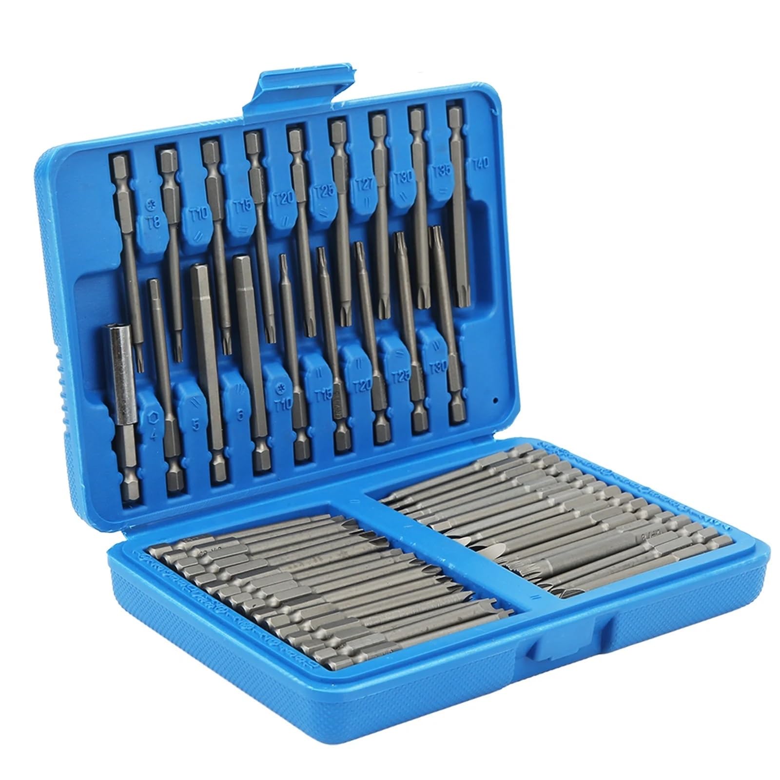 Juego de puntas Extra largas 50 Uds., destornillador Torq embrague estriadas hexagonales planas y cuadradas, varios tamaños