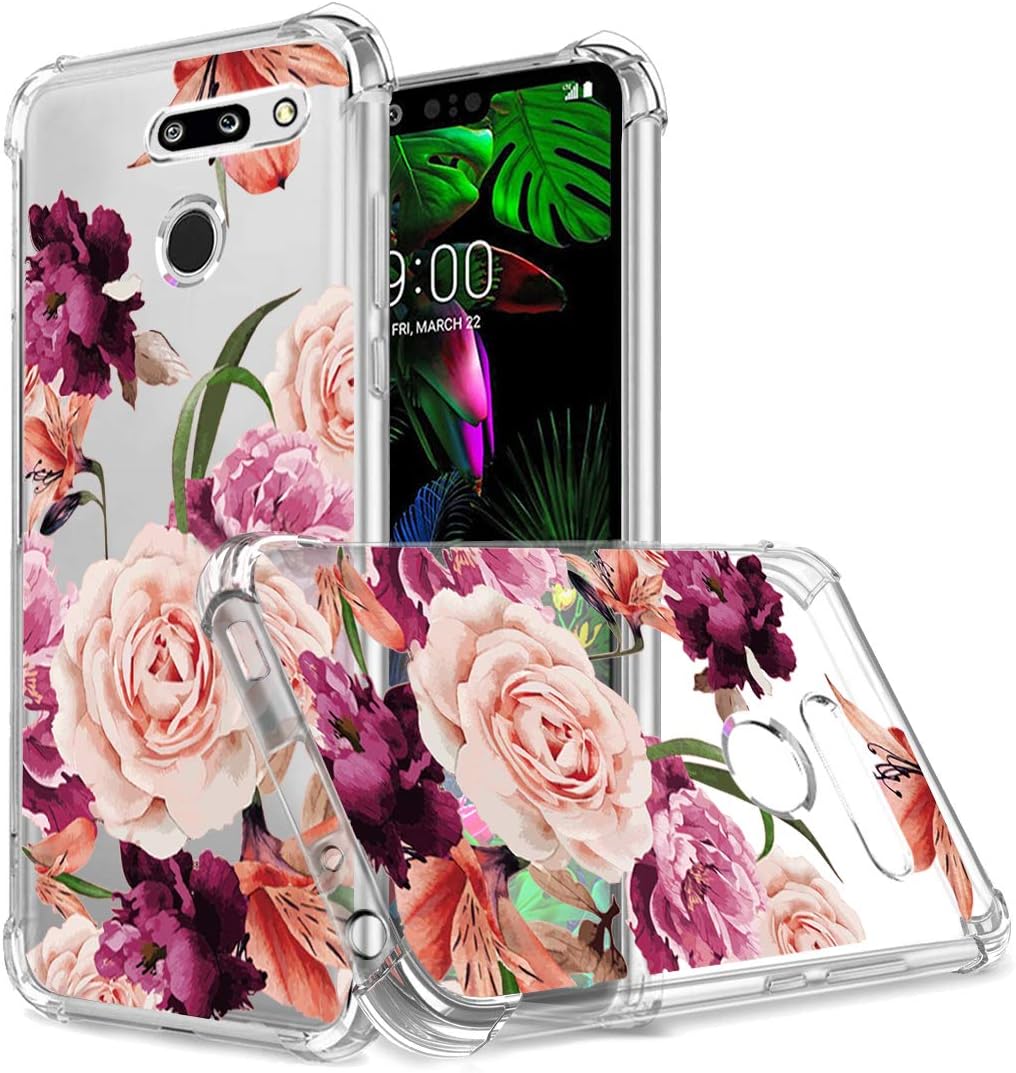 Osophter for LG G8 ThinQ Flower Case,LG G8 ThinQ Case Floral for Girls Women Shock-Absorption Flexible TPU Rubber Soft Silicone for LG G8 ThinQ(Purple Flower)