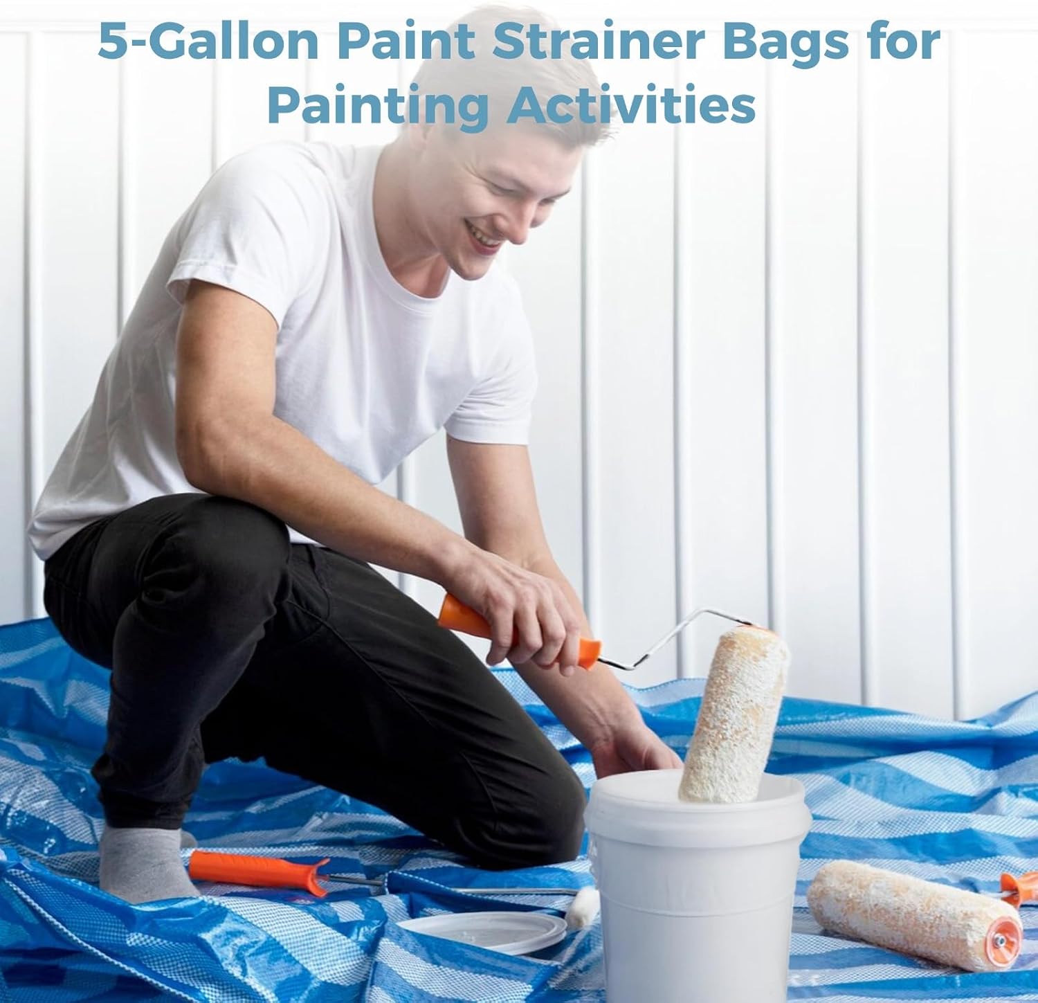 20 Pack Paint Strainer Kit for 5 Gallon Buckets, 2pcs 60 Mesh 304 Stainless Filters and 18pcs 250 Micron Paint Strainer Bags, Elastic-Top Reusable for Sprayers Honey Homebrewing Oil