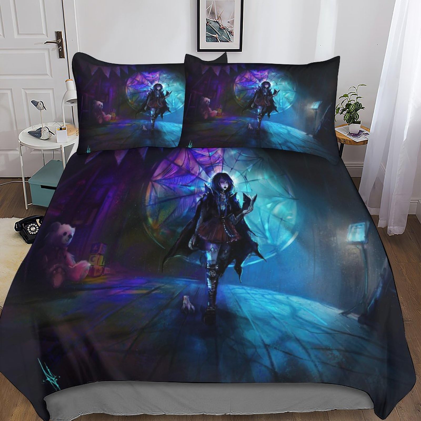 NTBED Set Piumino Matrimoniale Con Motivo Geometrico 3D Console Game - Microfibra 100% - Leggero 2,2kg - Blu E Viola - 5