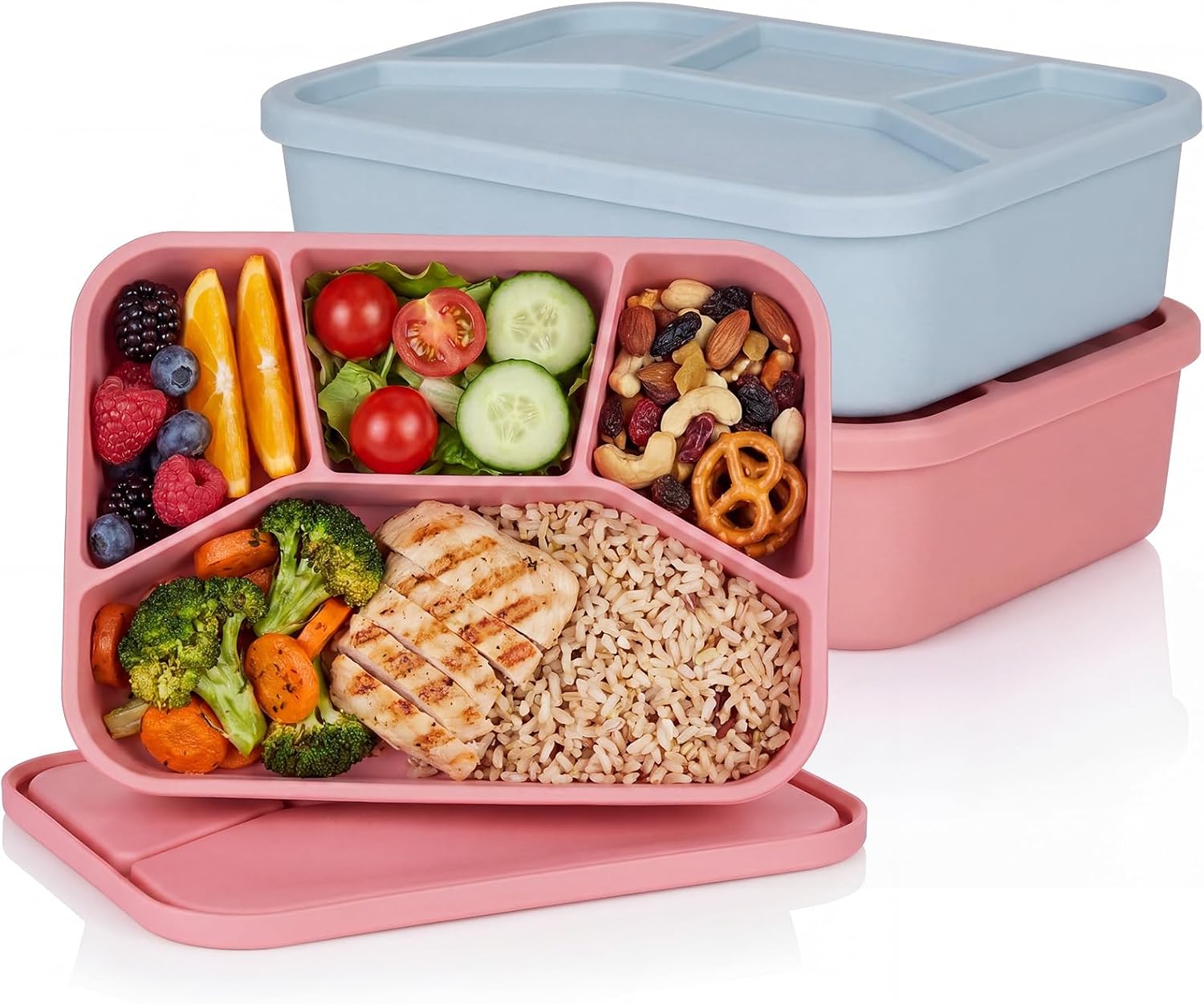 Ziliny 2 Pcs Silicone Bento Box Reusable Lunch Container, Classic Colors 2