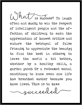 ZEARPT What is Success Inspirational Print, Motivational Quote Poem, Literary Poster, Office Wall Decor, 8x10 inch Unframed