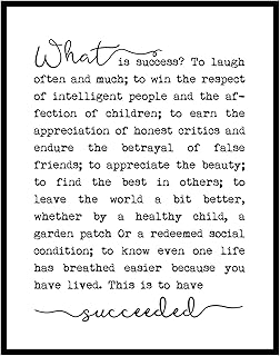 ZEARPT What is Success Inspirational Print, Motivational Quote Poem, Literary Poster, Office Wall Decor, 8x10 inch Unframed