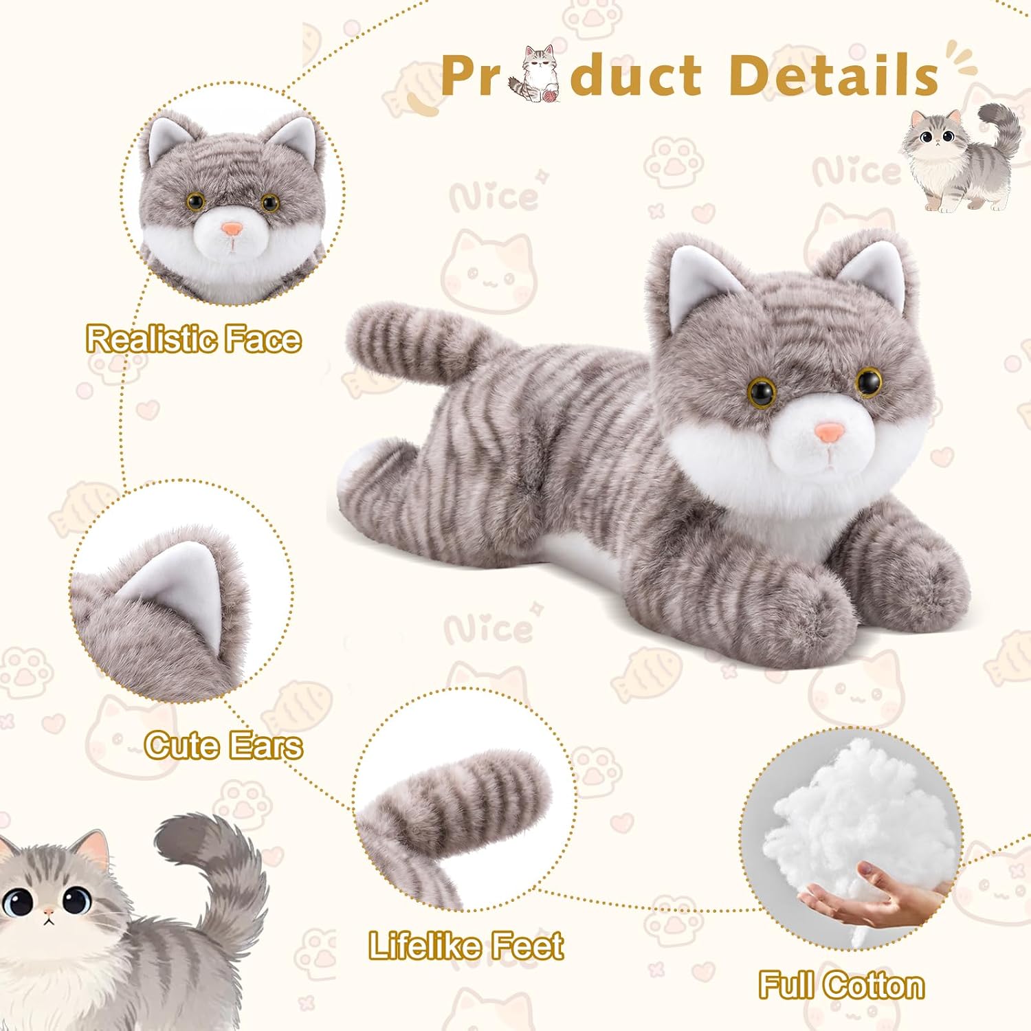 Grey Cat Plush Heating Pad for Period Cramps, Cute Heated Stuffed Animals image 3