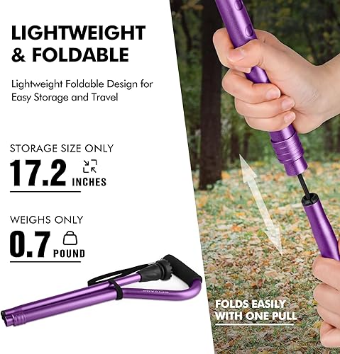 Miniatura 10 de GPTCAMP Bastón y bastón para caminar para hombres y mujeres, bastón plegable ligero con mango acolchado suave compensado