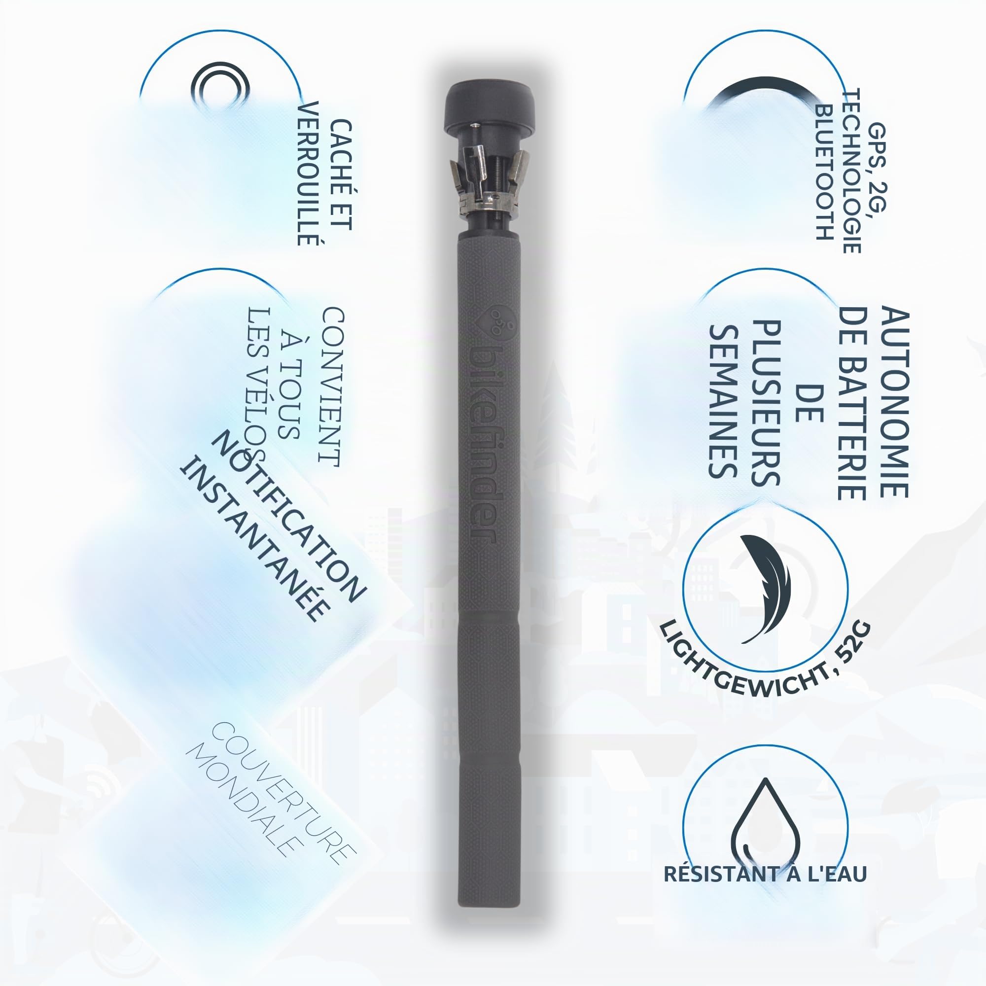 BikeFinder Traceur GPS Caché Guidon Localisation Protection Vol SIM Abonnement Requis