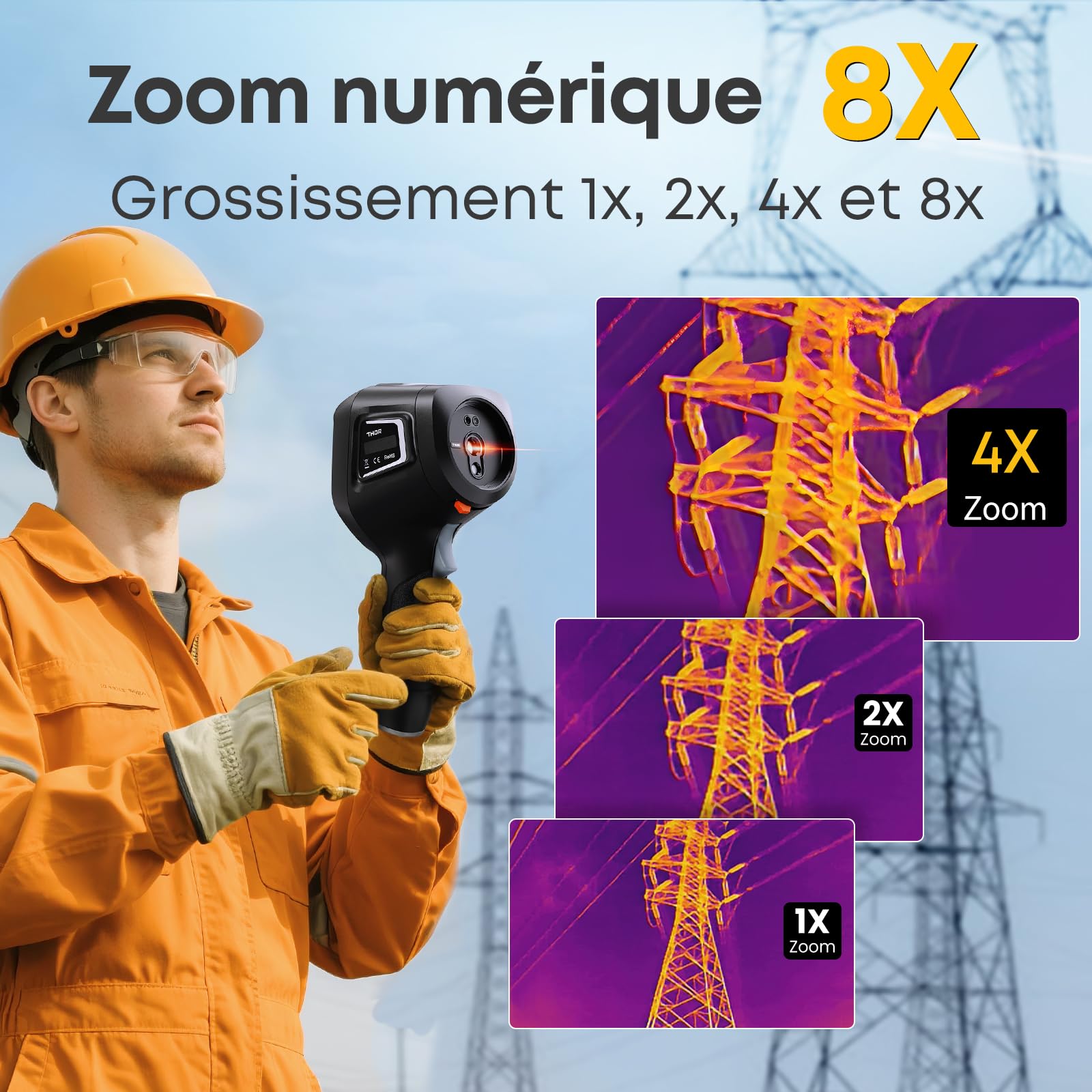 Caméra thermique Super IR Résolution 512x384 caméra infrarouge pour l'inspection industrielle 3,5 pouces écran 2M pixels caméra visuelle, -20°C - 550°C Handheld Thermal Imaging Camera 40mK (Thor 002)