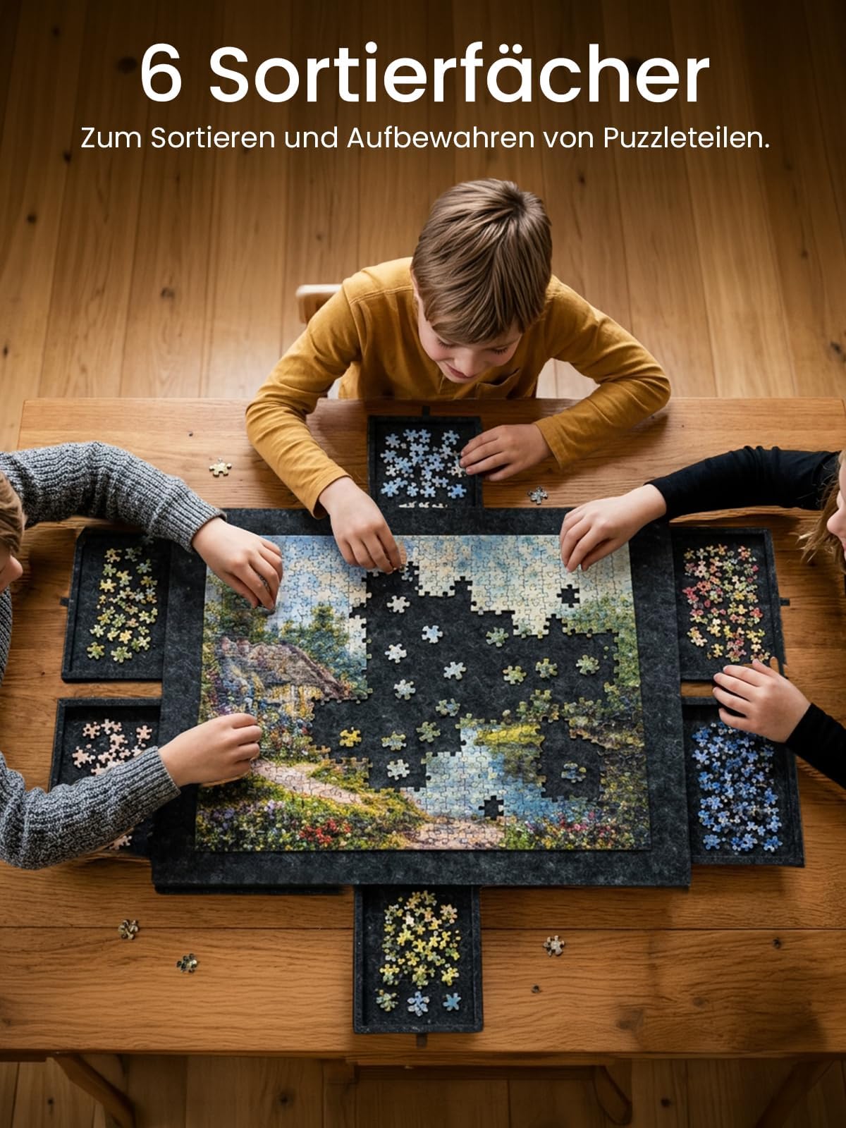 Puzzle-Aufbewahrungsbrett mit 6 Schubladen – Neigbare Puzzle-Platte aus Filz für bis zu 1000 Teile – 2-in-1 Puzzletisch mit Ständer & Abdeckung – Leicht & tragbar für Erwachsene & Kinder (Dark Grey)