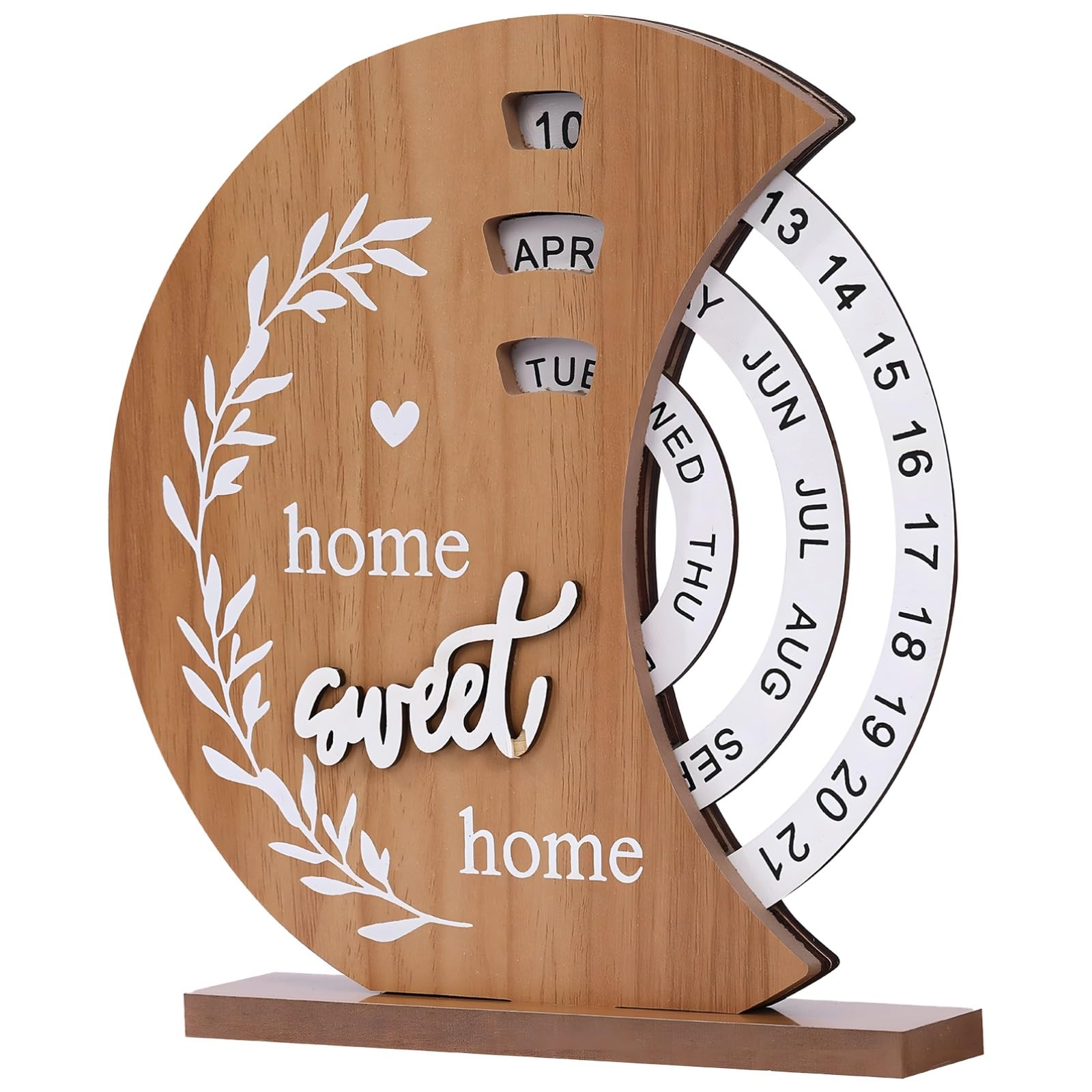 Calendario perpetuo in legno con data e luna regolabili, decorazione creativa da scrivania per casa e ufficio, ornamento da tavolo con raffinato effetto legno, regalo di Natale ideale per qualsiasi
