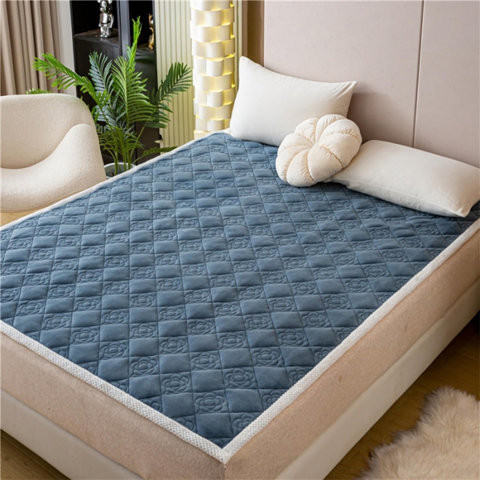 Matratzenschoner Fleece Mattress Protector 120 x 200 cm Gurt matratzenpolster, Atmungsaktiv und Geräuschlos, Ultraweiche Gebürstete Mikrofaser, Waschmaschinenfest Grau