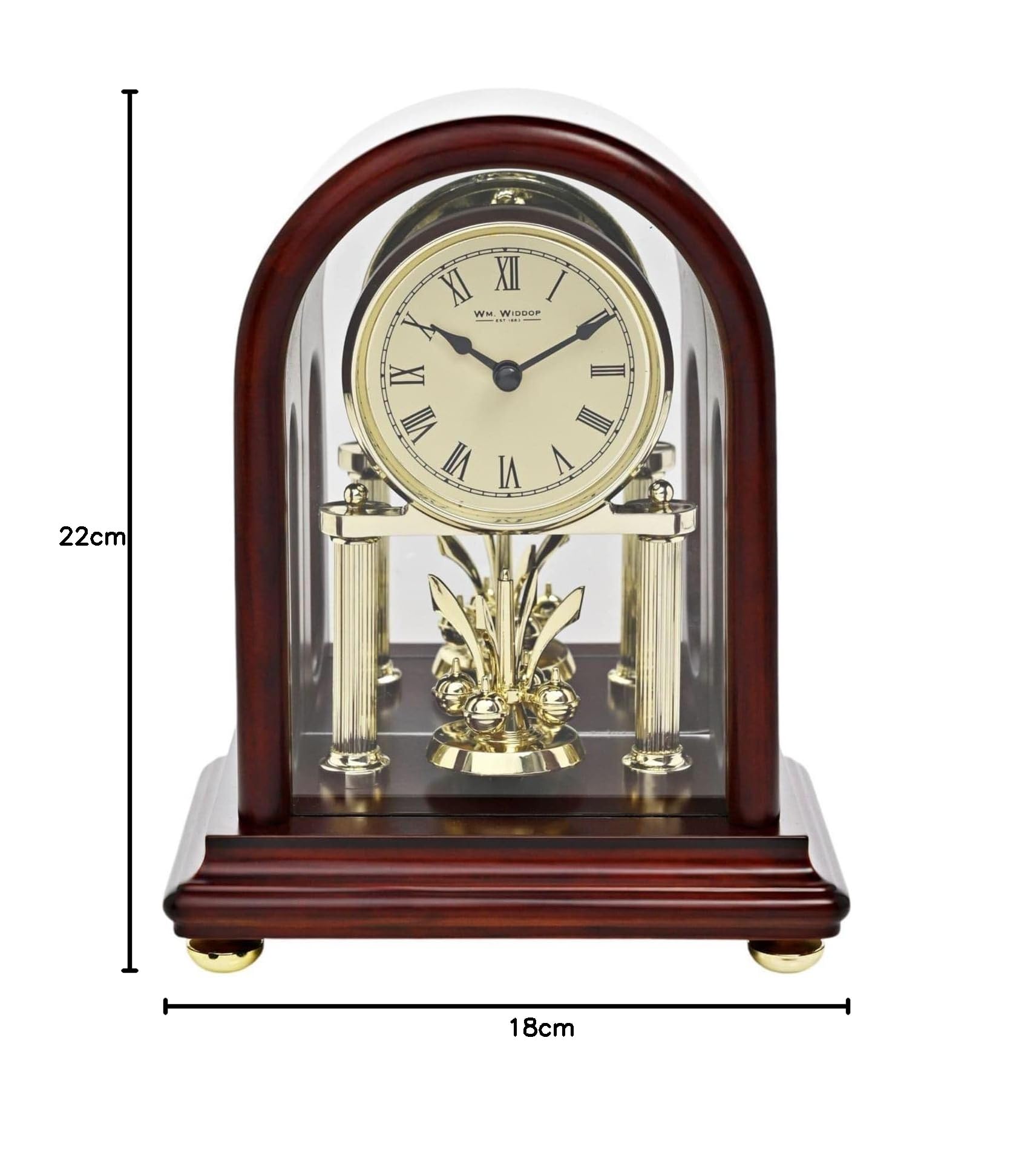 Wm. Widdop W3418 Horloge de cheminée avec pendule rotative Finition noyer foncé