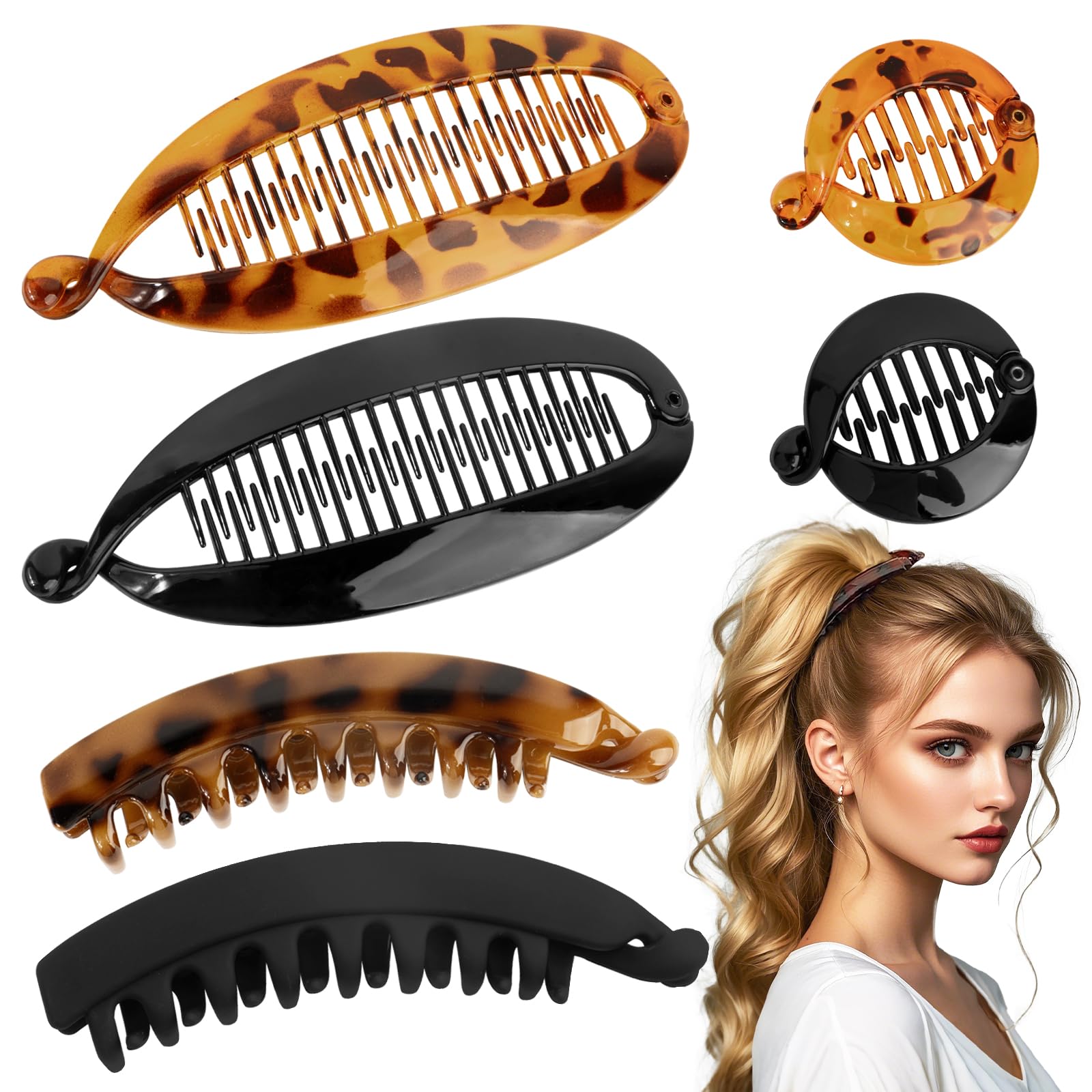 BOOMTOP 6pcs Bananenspange Haarklammern Fischschwanz Haarspange Banana Clip Klein Französische Bananen Klammer Pferdeschwanzhalter Haar Greifer für Frauen Mädchen Dickes Dünnes Langes Lockiges Haar