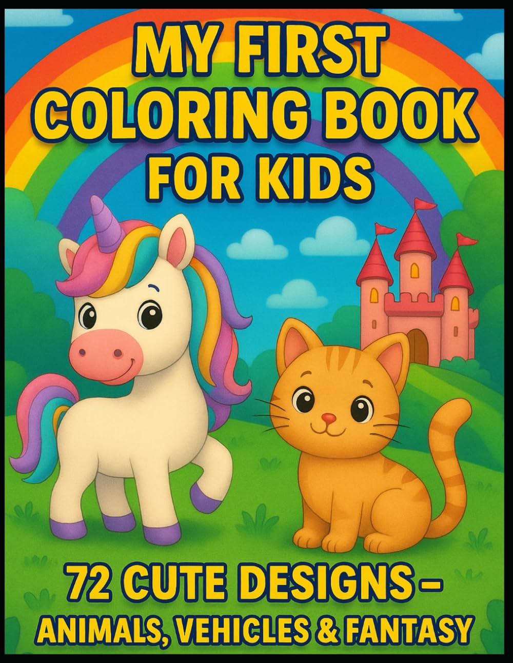 MY FIRST COLORING BOOK FOR KIDS: 72 CUTE DESIGNS - ANIMALS; VEHICLES AND FANTASY