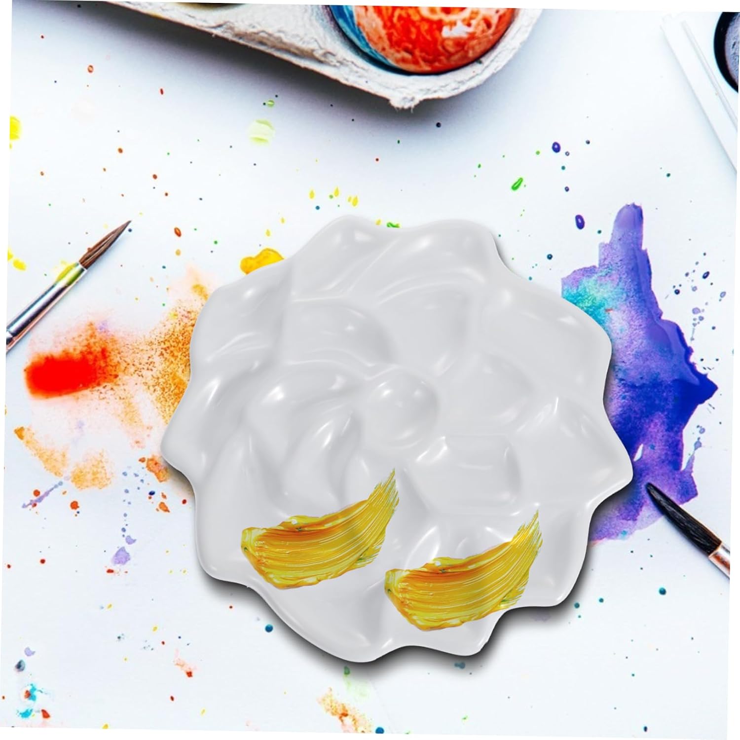 Ceramic Wave Paint Mixing Tray for Artists 1-Piece Gouache Palette Floral Design for Watercolor Acrylic and Oil Painting