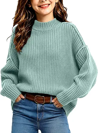 Girls Turtleneck Sweaters Mock Neck Batwing Lantern Long Sleeve Pullover Teen Trendy Casual Loose Fall Winter Sweater Tops