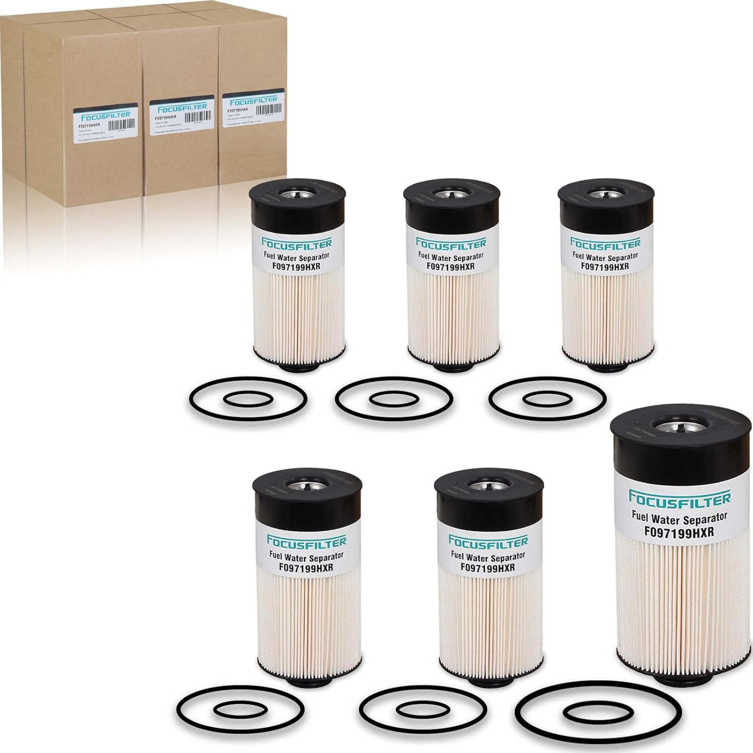 FOCUSFILTER FS20081 OEM Grade Fuel Water Separator Filter, Compatible with 2017 Cummins ISB and ISL Engines, Replace A0000904851, L20081F, PF46171, L20081, A245007 (pack of 6)