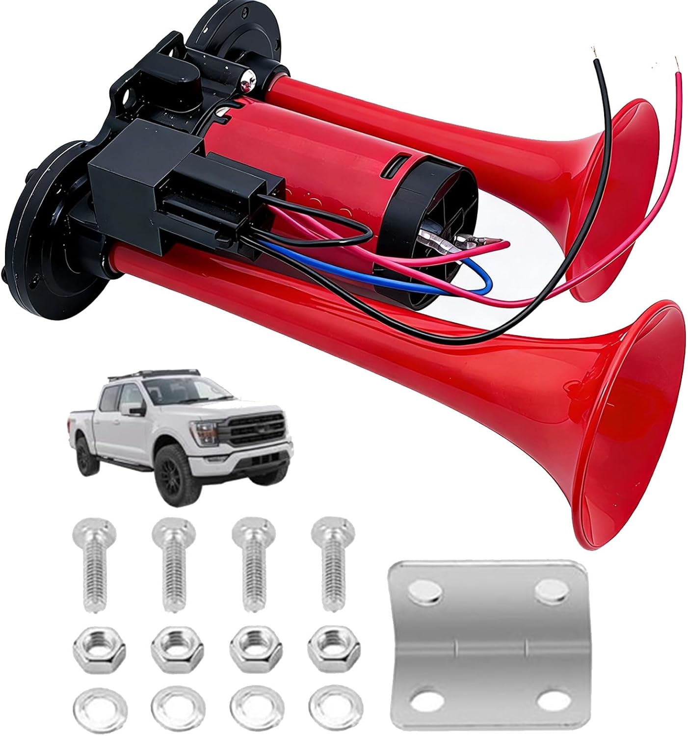 Upgraded 600DB Super Loud Train Horn for Truck, Dual-Tone Metal Car Horn with Air Compressor, Universal 12V/24V Fit for Cars SUVs Motorcycles Boats, Powerful Vehicle Warning (A,12V)