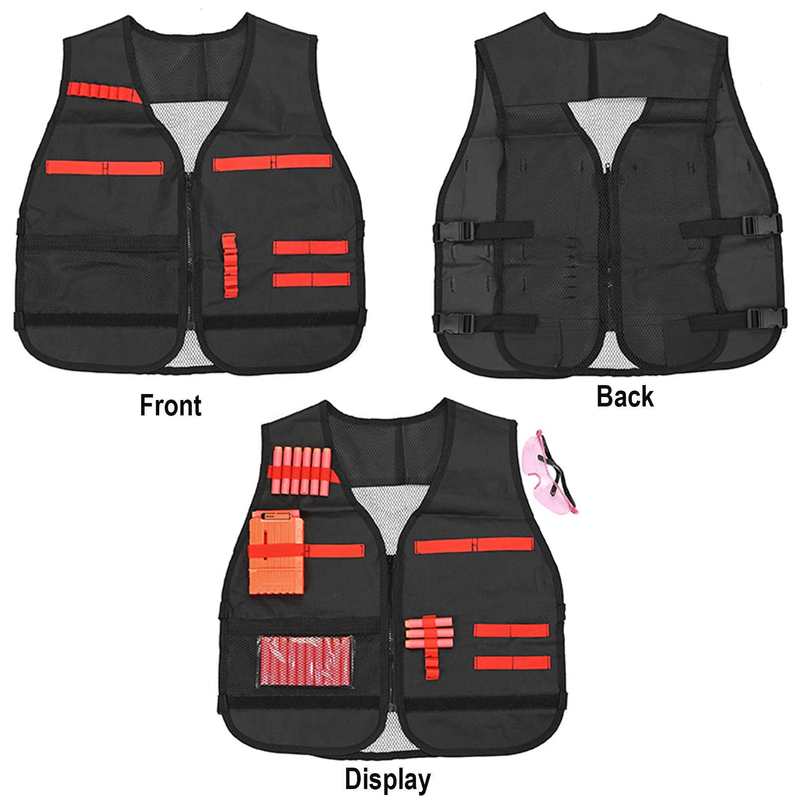 LUUFAN Kit gilet tattico con cerniera per pistole Nerf con freccette di ricarica, cinturino da polso, clip di ricarica, maschera tattica e occhiali protettivi per ragazze, festa di compleanno, regalo