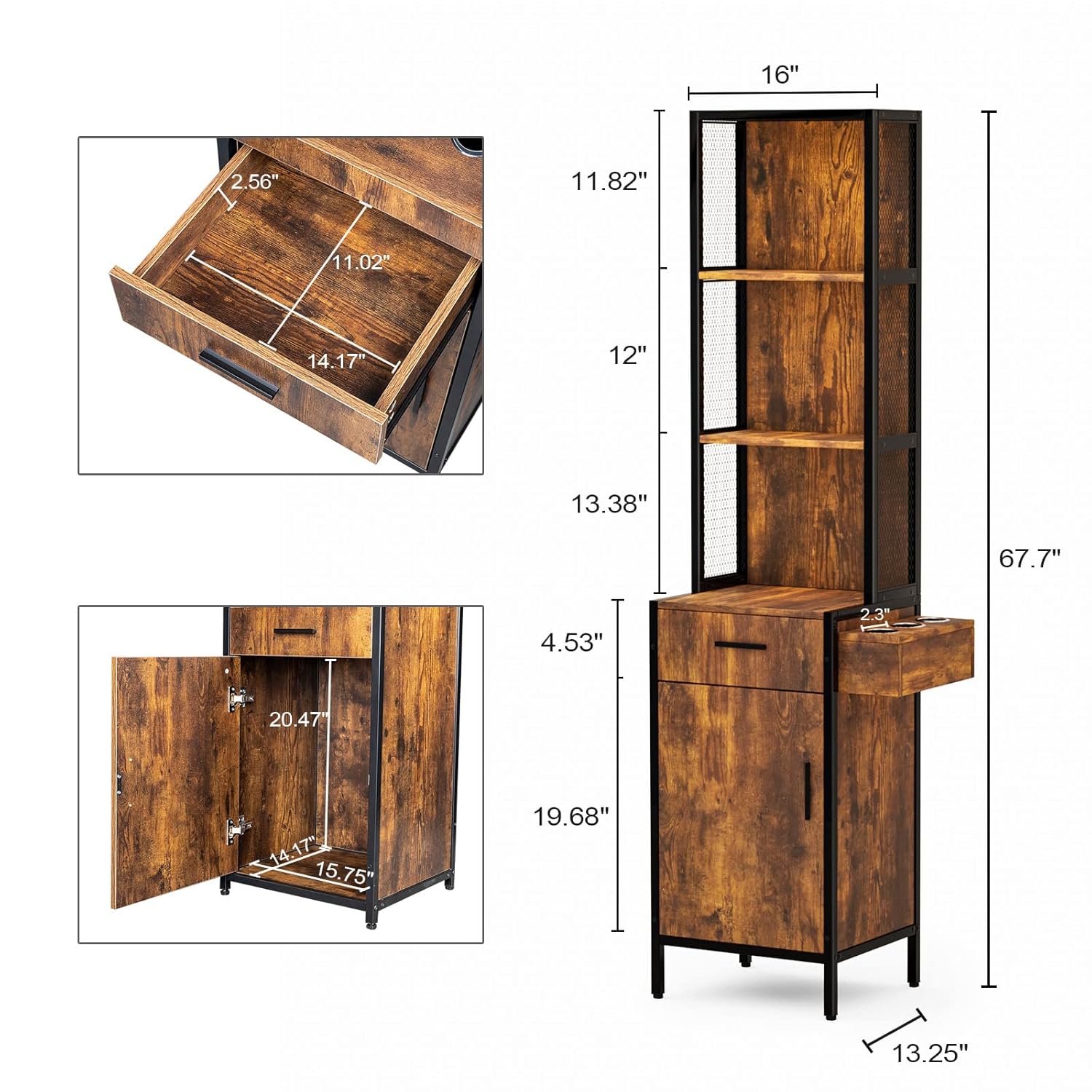 OmySalon 3-Layer Salon Storage Cabinet,Beauty Barber Salon Styling Station Organizer Equipment,Hair Stylist Station Set with 1 Drawer, 1 Cabinet & 3 Hot Tool Holders, Rustic