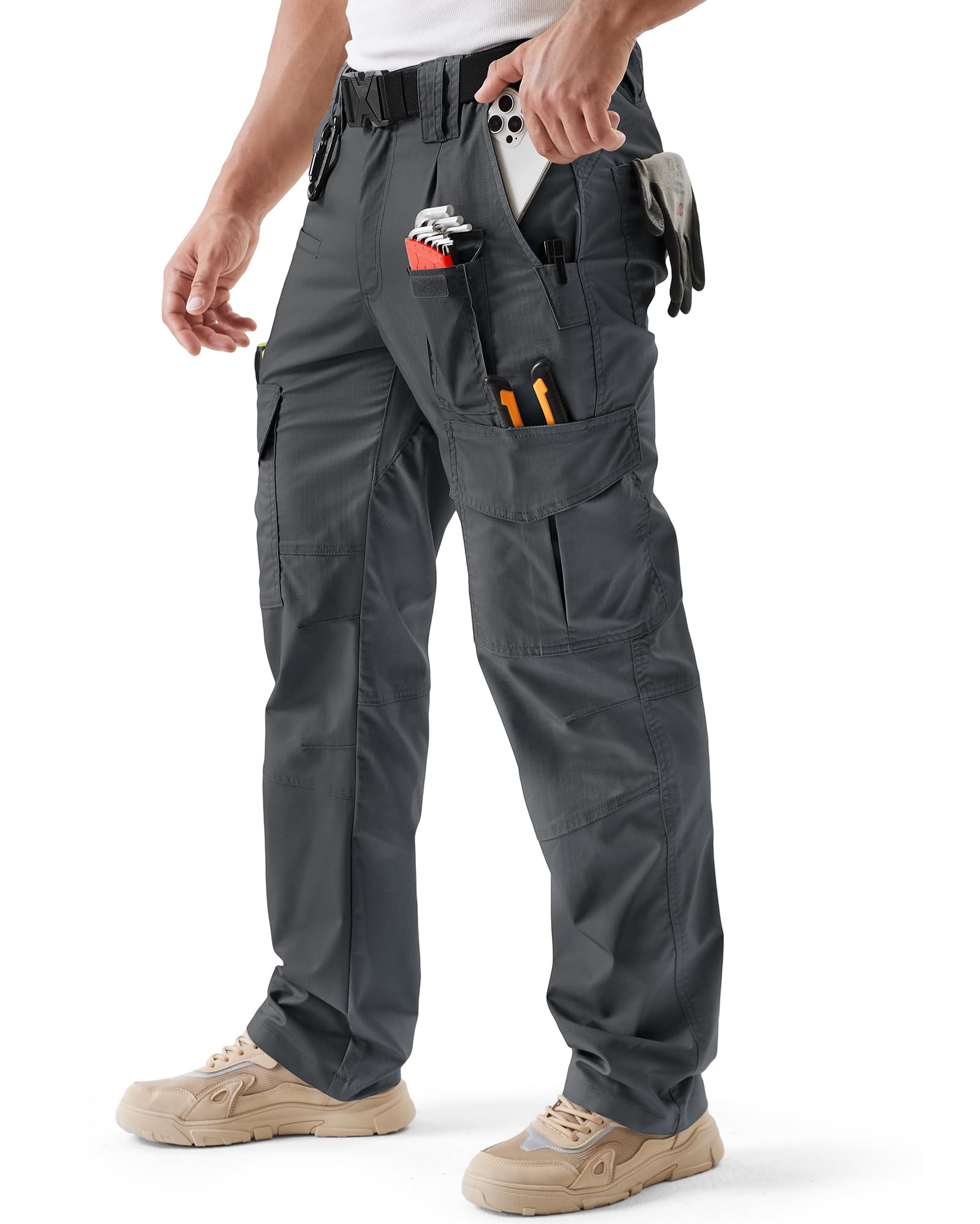 IGOLUMON Arbeitshosen Männer Stretch Cargohose Herren mit Halb-elastischer Bund Taktische Hose Outdoorhose mit Vielen Taschen