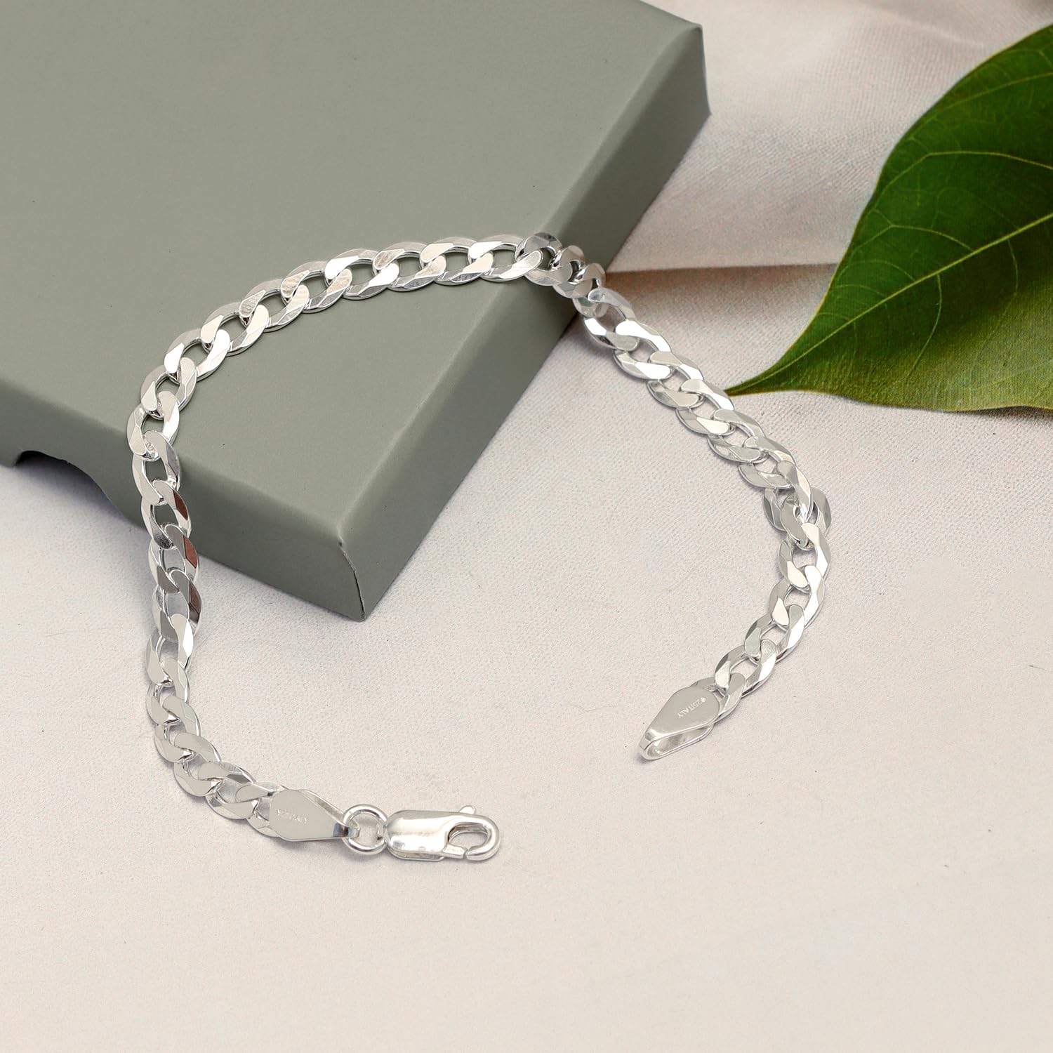 LeCalla Pulsera de cadena de eslabones cubanos de plata de ley 925 maciza para hombre, pulsera italiana de eslabones cubanos con corte de diamante de 6 mm
