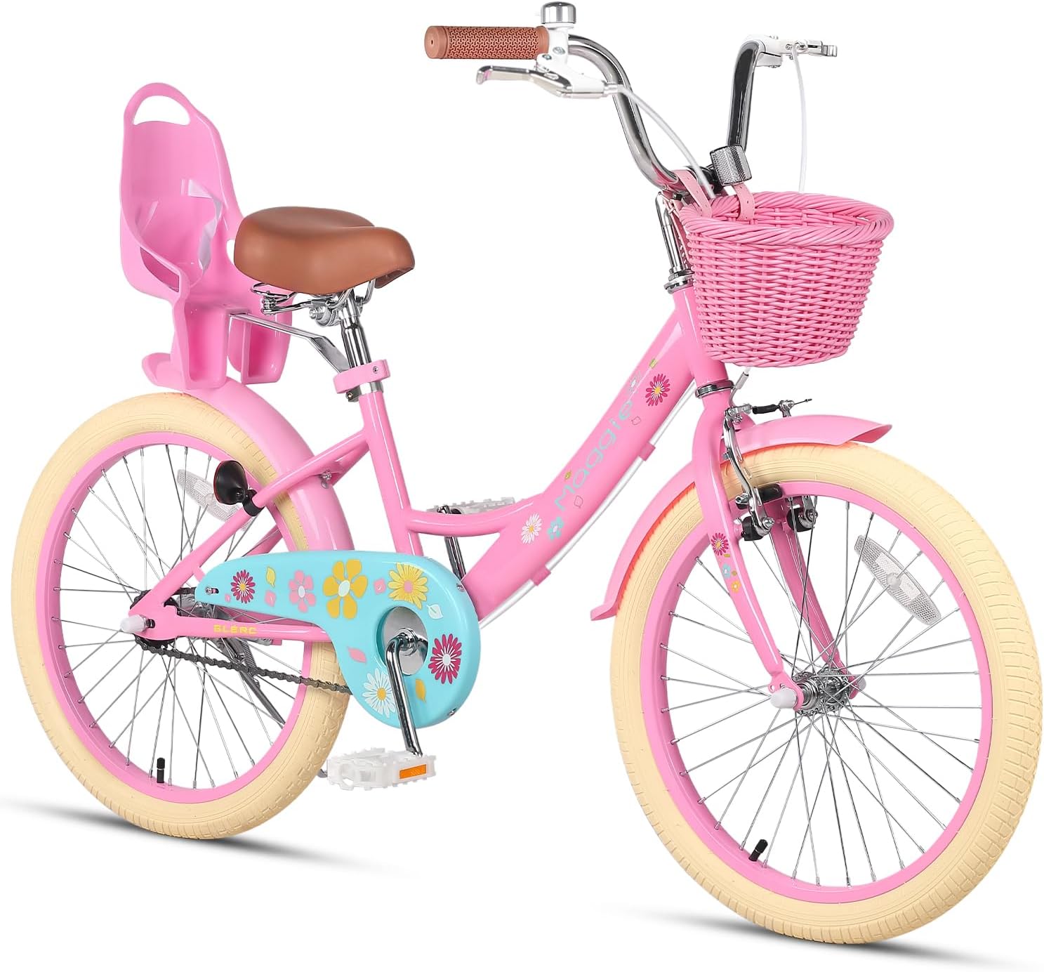 Maggie 12 14 16 20 Inch Kids Bike for 2-13 Years Old, Girls Bicycle with Doll-Seat & Basket & Stabilisers & Kickstand, Multiple Colors