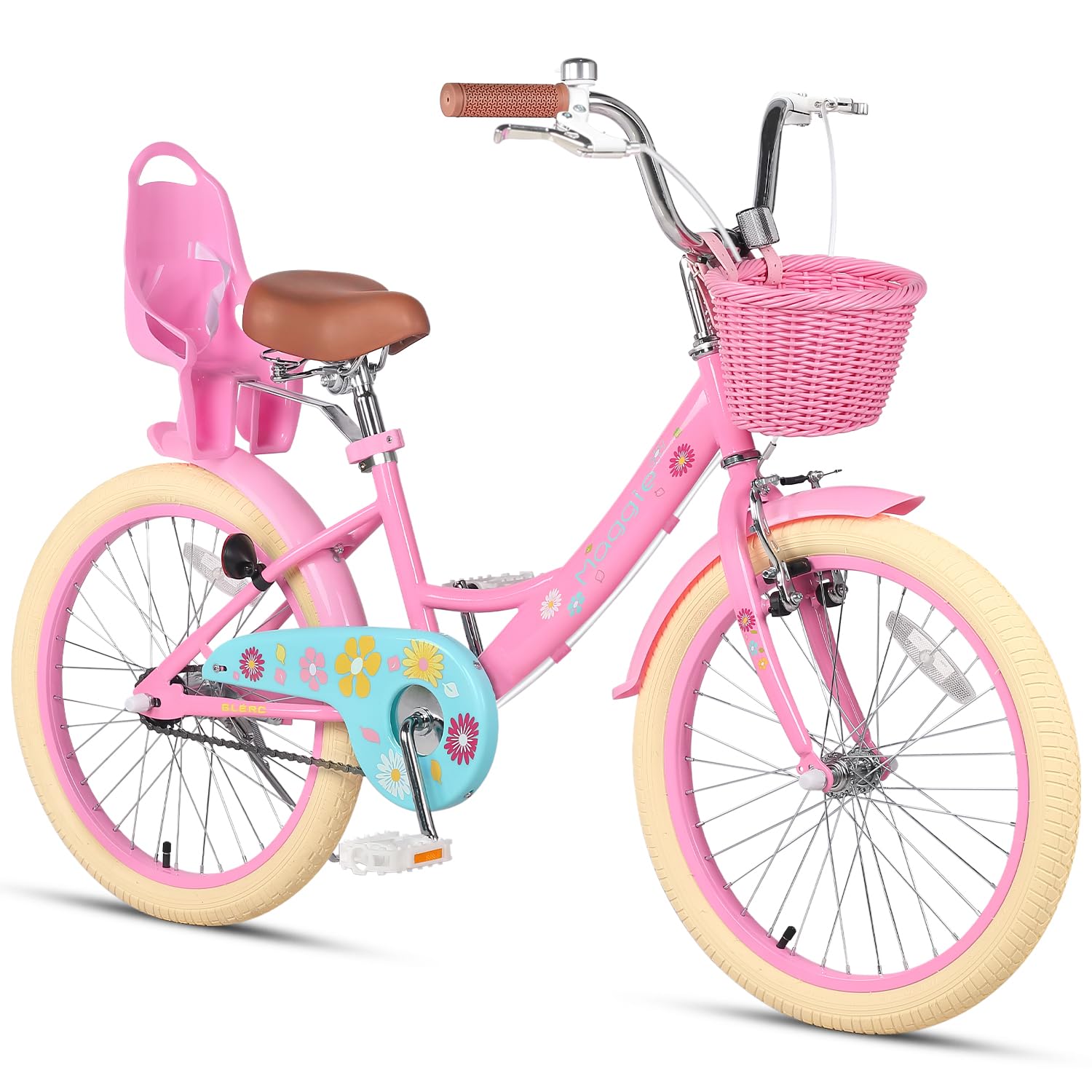 Glerc Maggie 12 14 16 20 Inch Kids Bike for 2-13 Years Old, Girls Bicycle with Doll-Seat & Basket & Stabilisers & Kickstand, Multiple Colors
