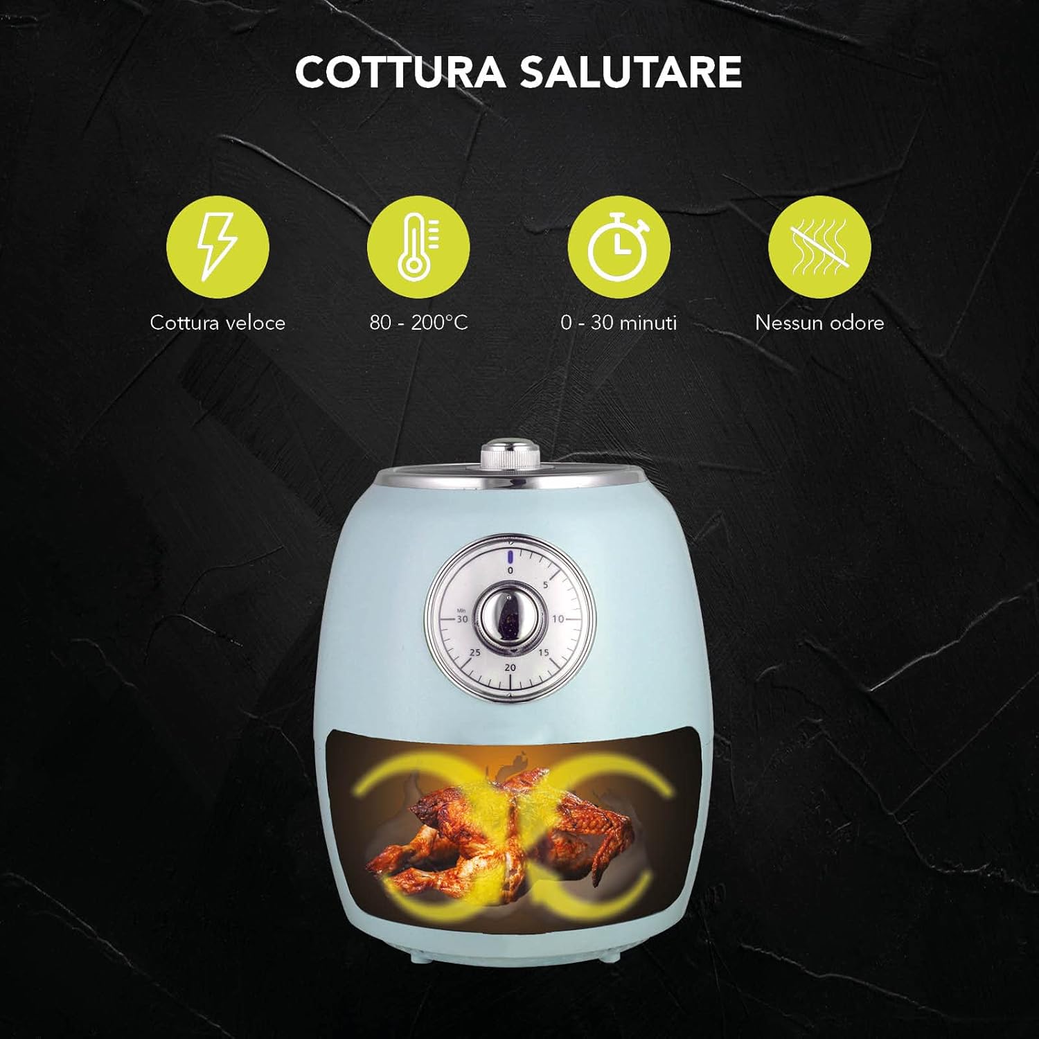 Friggitrice ad aria calda retrò senza olio 2,5 litri, 1500W, 200°C, timer 30 minuti, Improve IMPFR2510 Friggitrice ad aria calda retrò senza olio 2,5 litri, 1500W, 200°C, timer 30 minuti, Improve IMPFR2510