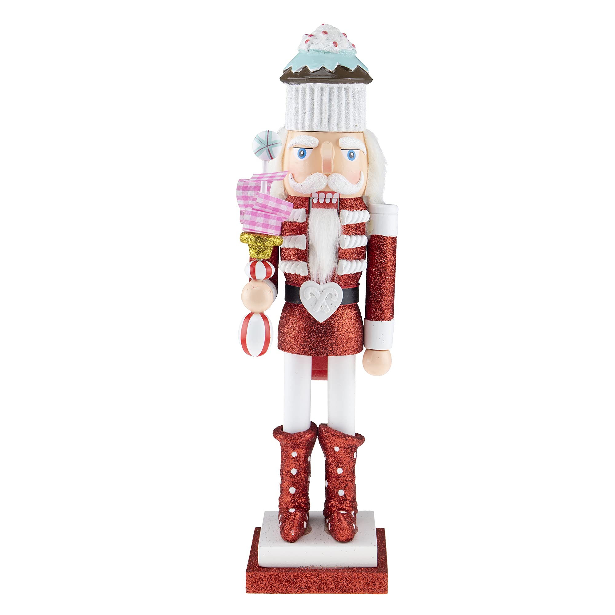 Clever Creations Cupcake 15 Inch Traditional Wooden Nutcracker, Festive Christmas Décor for Shelves and Tables