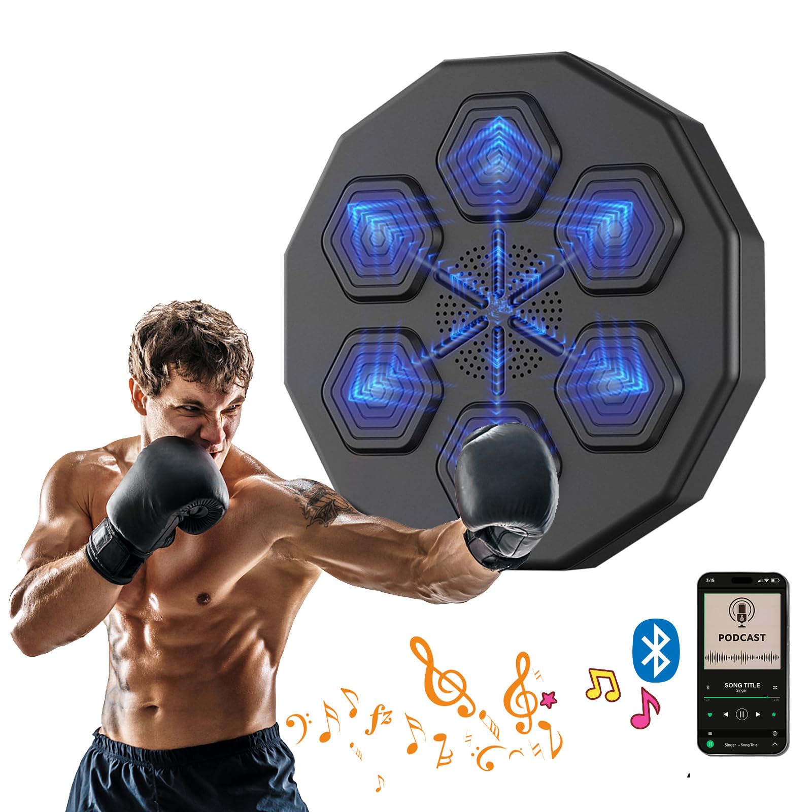 QYYDWN Music Boxing Machine,Wall Mounted Boxing Game, Intelligent Boxing Target Can Connect to Bluetooth Smart Music Boxing Machine, Workout Boxing Machine Wall Mounted