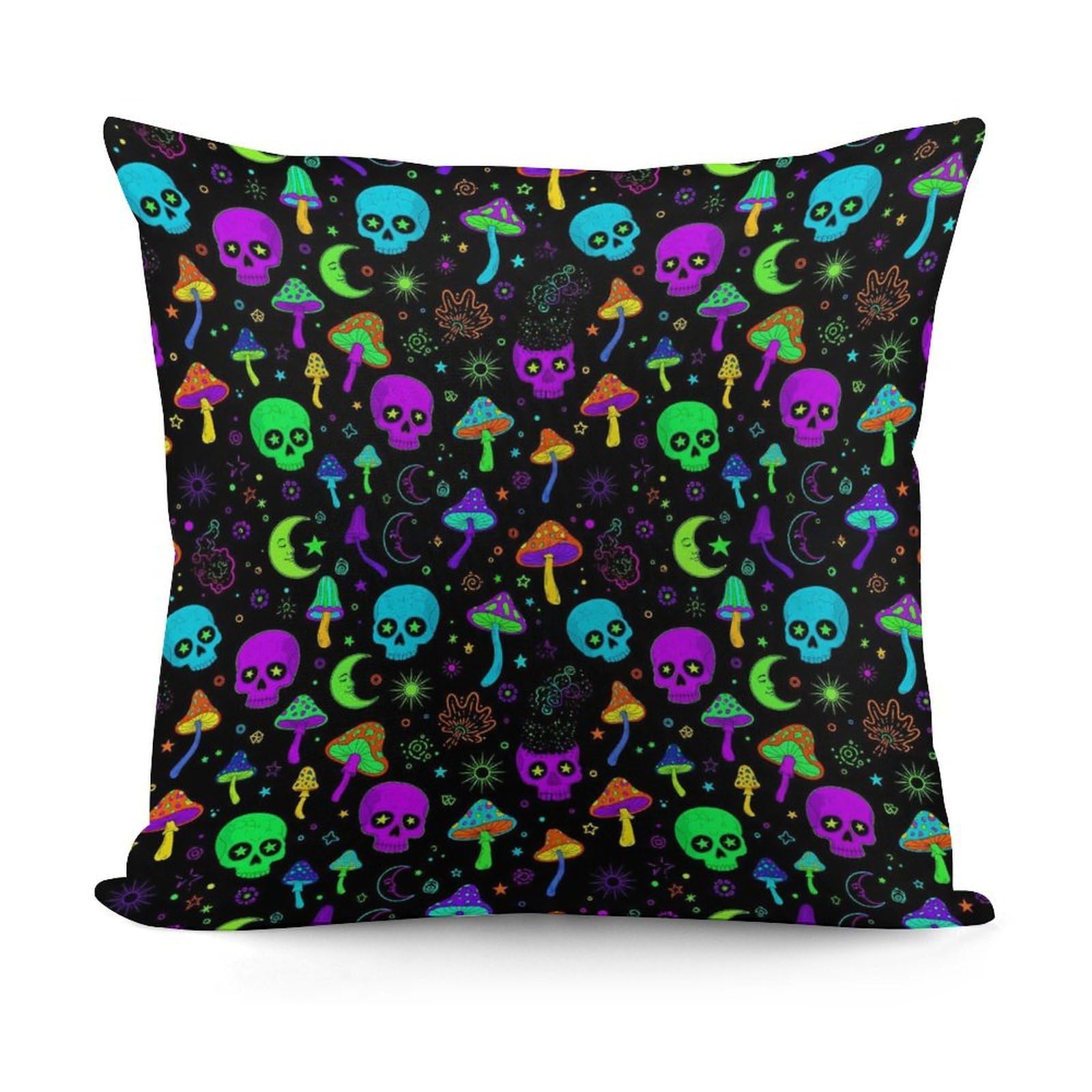 Smazdfxx Picture(40) Plush Decorative Throw Pillow Covers Couch Cushion Case Modern Home Decor For Sofa Soft Trippy Moon Skulls Mushrooms Pillowcases