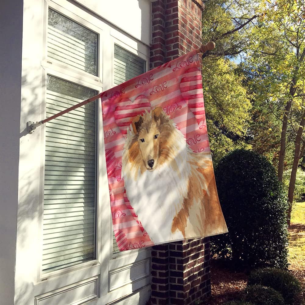 Caroline's Treasures CK1756CHF Love a Rough Collie House Flag Large Porch Sleeve Pole Decorative Outside Yard Banner Artwork Wall Hanging, Polyester, House Size, Multicolor