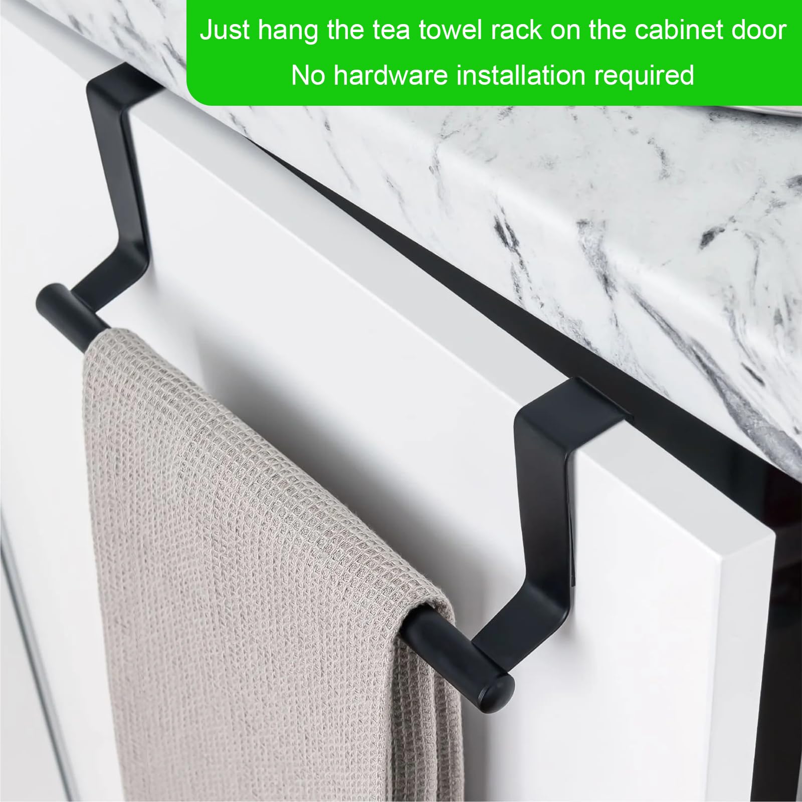 Pizsieat Pack of 2 36 cm Door Towel Holder No Drilling Black Door Towel Holder Kitchen Tea Towel Holder for Hanging Towel Rail Door for Bathroom Kitchen Cabinet Door - Image 4