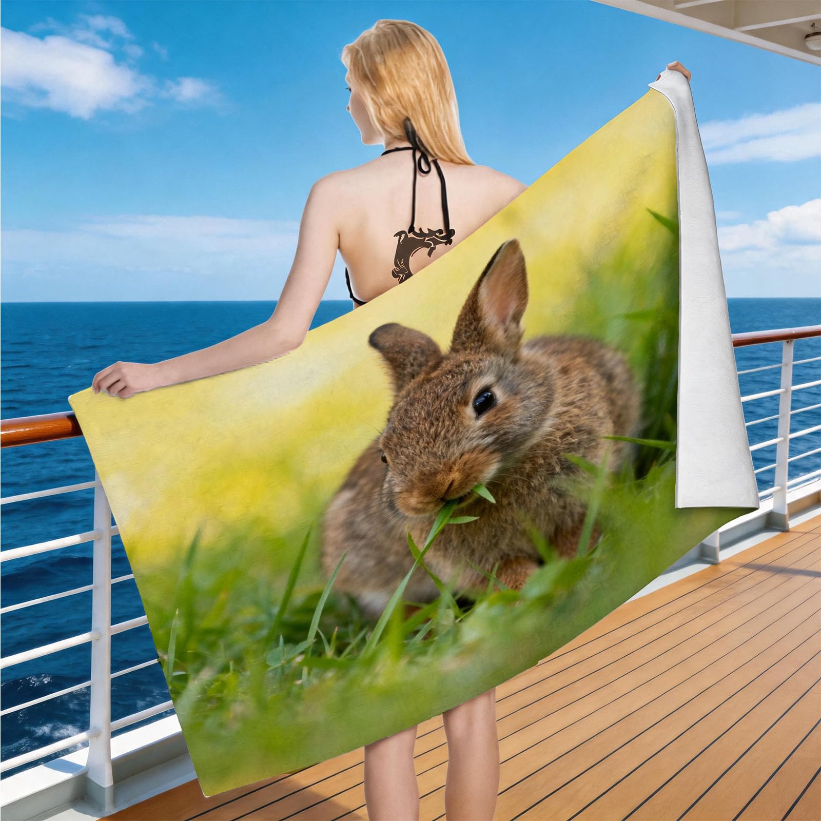 Hongduo Microfiber Quick Dry Beach Towel Rabbit, 3D Cute Animals Beach Towels Absorbent Fast Drying Bath Towels, Travel Camping Gym Swimming Bathroom (80x160cm)