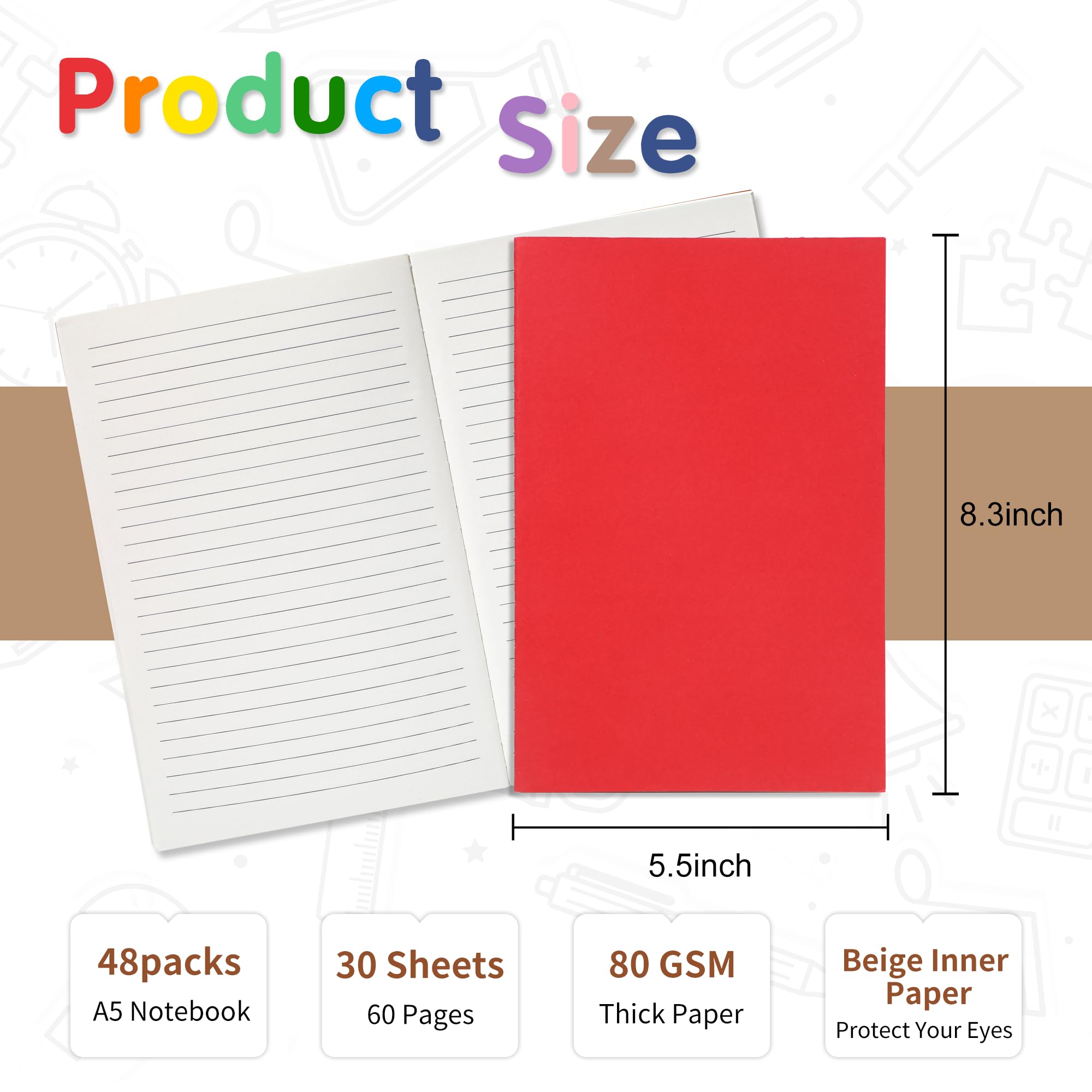 48 cuadernos coloridos con rayas A5, 8.3 x 5.5 pulgadas, diarios pequeños A5 a granel para viajeros, 60 páginas/30 hojas, cuadernos de asignaturas con rayas universitarias, 80 GMS para adultos, niños,