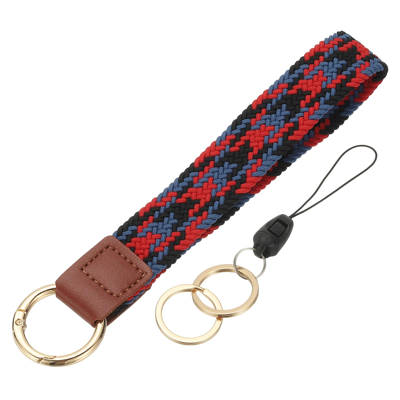 PATIKIL Keychain Wristlet, Cute Keychain Stretchy Woven Wrist Lanyard Strap Key Ring Car Keys Chain Accessories Hooks for Women Men Wallet ID Badges Card, Black/Blue/Red