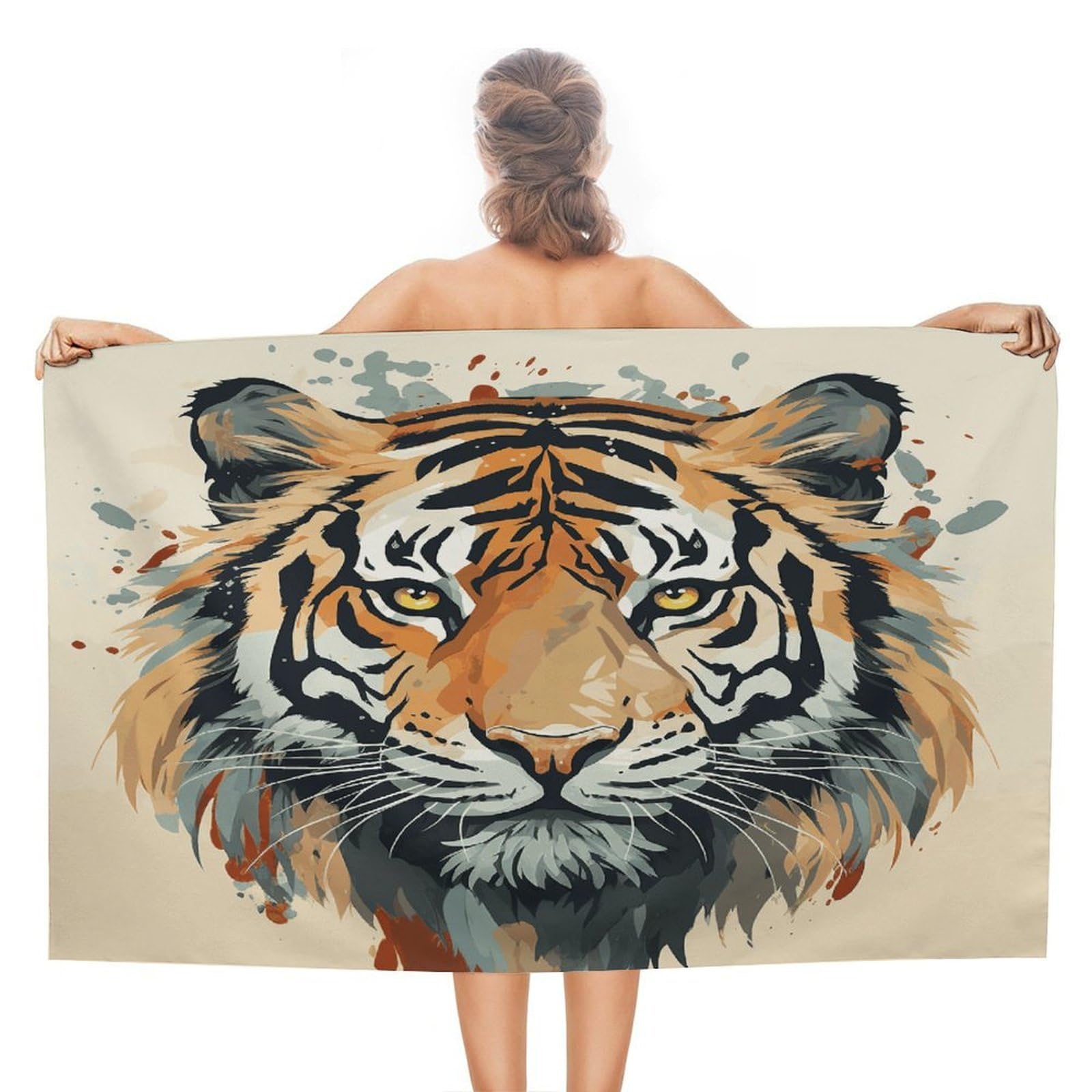 VstaDank Year of The Tiger Tiger Face Bath Towel Stylish Double-Faced Pile Travel Towel Soft Absorbent Beach Towel for Pool Swim Sports Camping Adults Gift 51X31 Inch