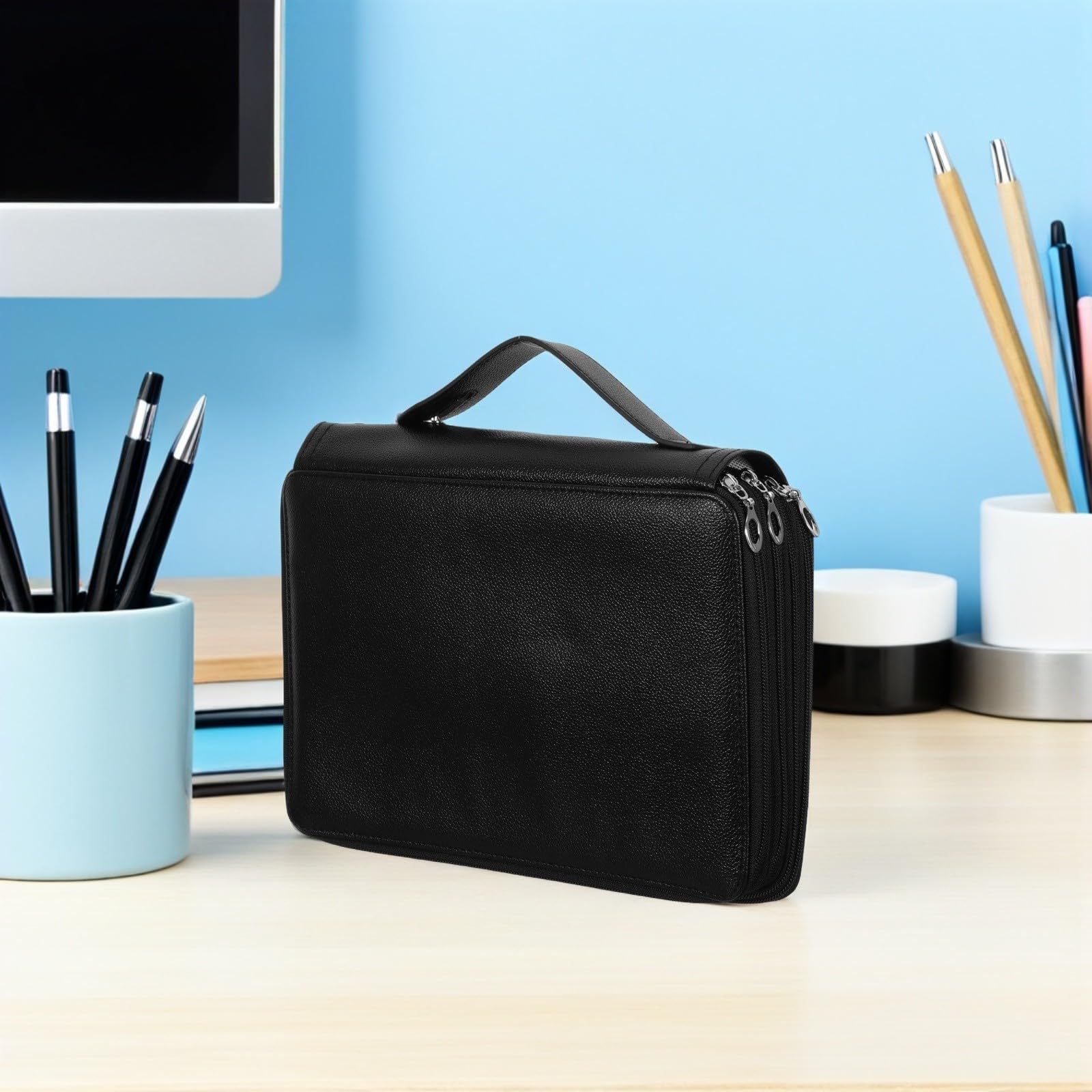 Amosfun Astuccio Portamatite Struttura a 4 Strati con Cerniera, Tessuto Oxford Resistente Grande Capacità con 200 Scomparti e Design Elegante per Scuola e Sessioni Artistiche