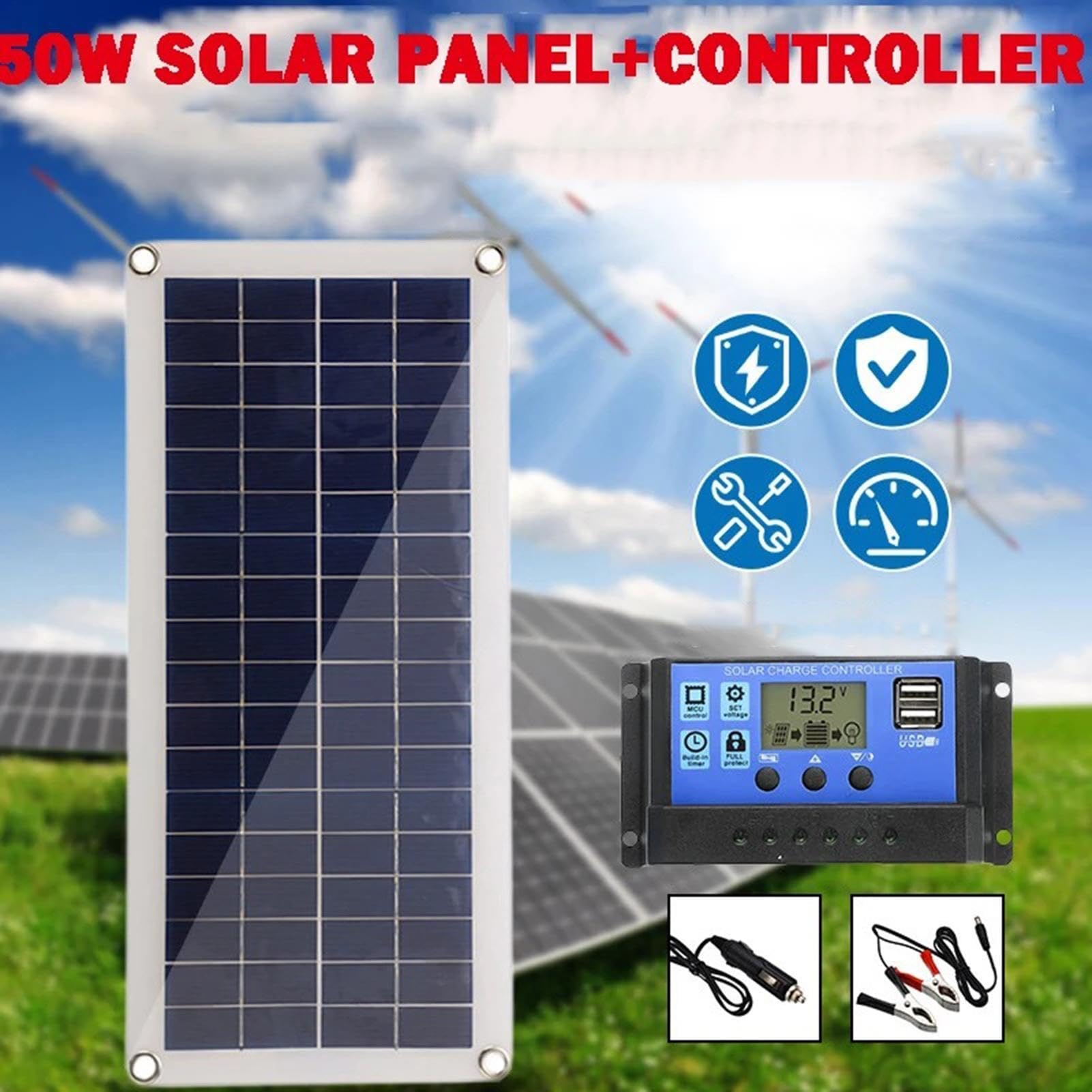 Kit pannello solare con regolatore di carica - mantenitore carica batteria