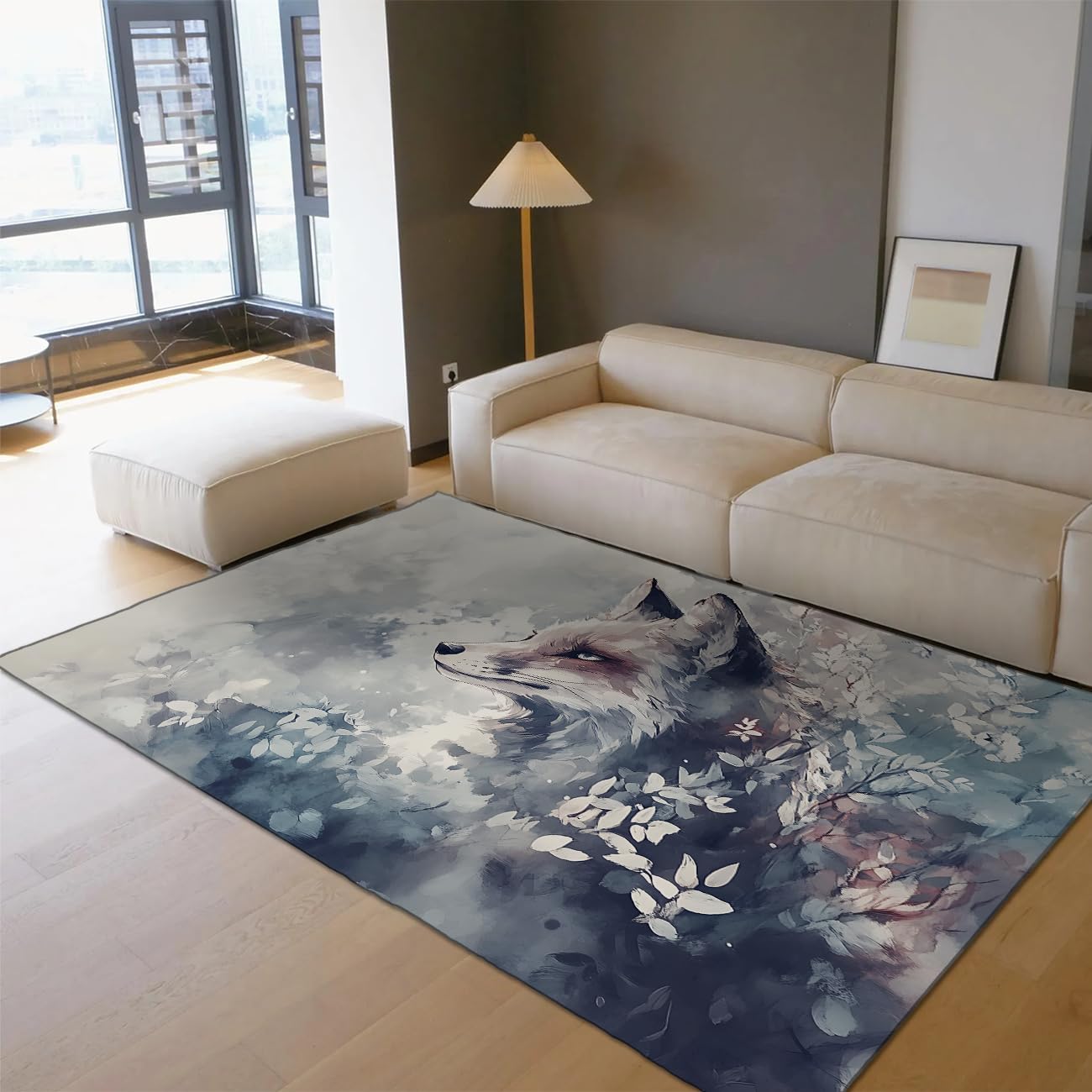 Tapis de salle d'étude moderne 80x120 lavable motif renard abstrait
