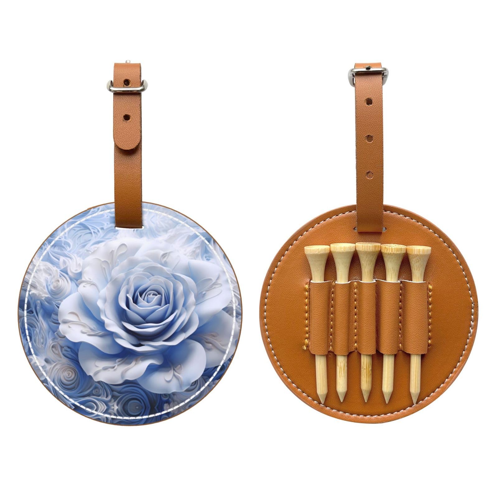 Blue Rosebud Brown Golf tee Storage Bag - Durable and wear-Resistant Golf Accessories