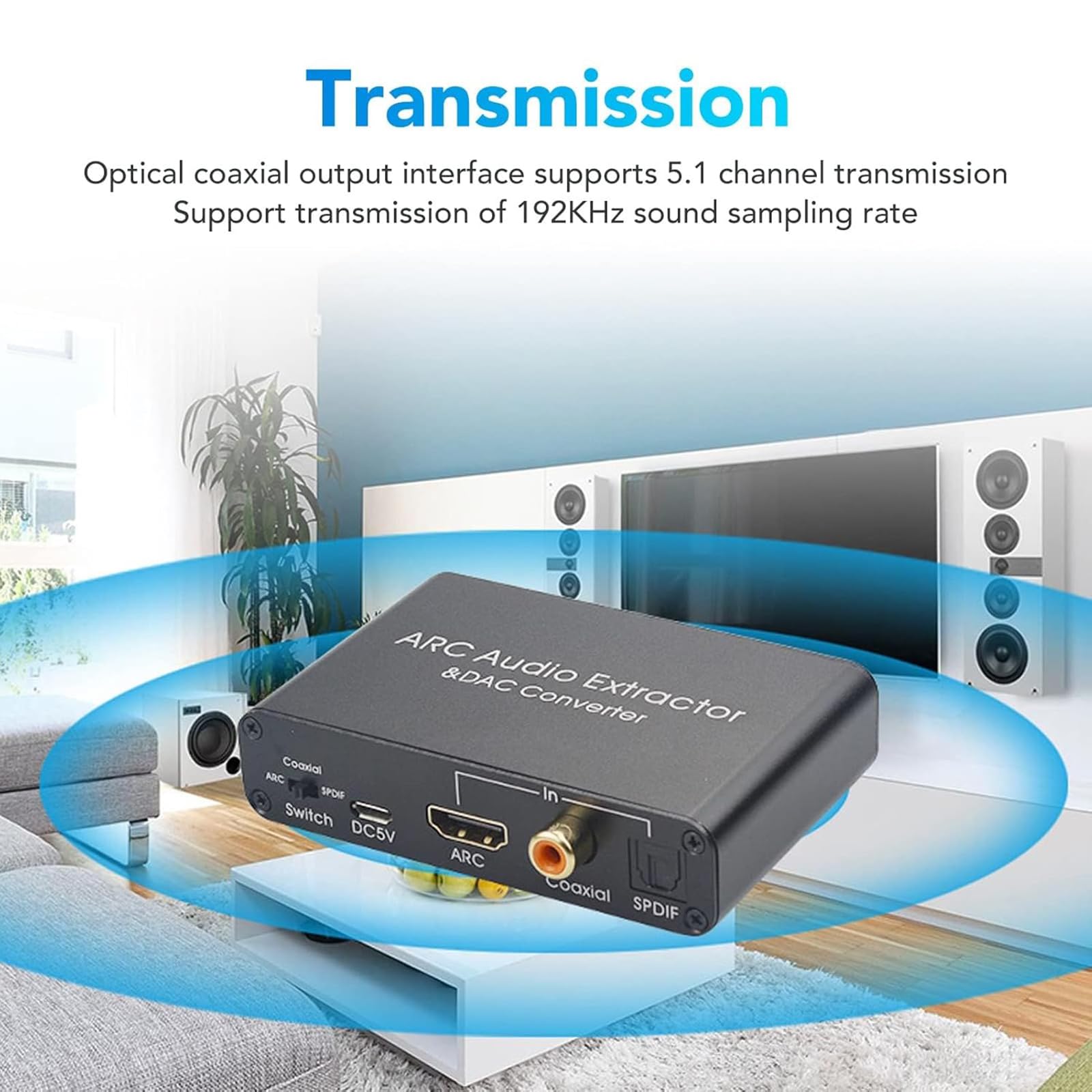 MObyat Extracteur Audio Arc, Convertisseur Audio Numérique vers Analogique 192 KHz, Compatible HDMI SPDIF 5.1 Optique Et Stéréo 3,5 Mm, pour Home Cinéma, Musique De Jeu