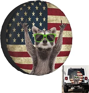 Cute Raccoon Spare Tire Cover Wheel Covers for RV Tires Camper American Flag Tire Cover Protectors for Trailer Rv SUV Truck Travel Trailer 15"