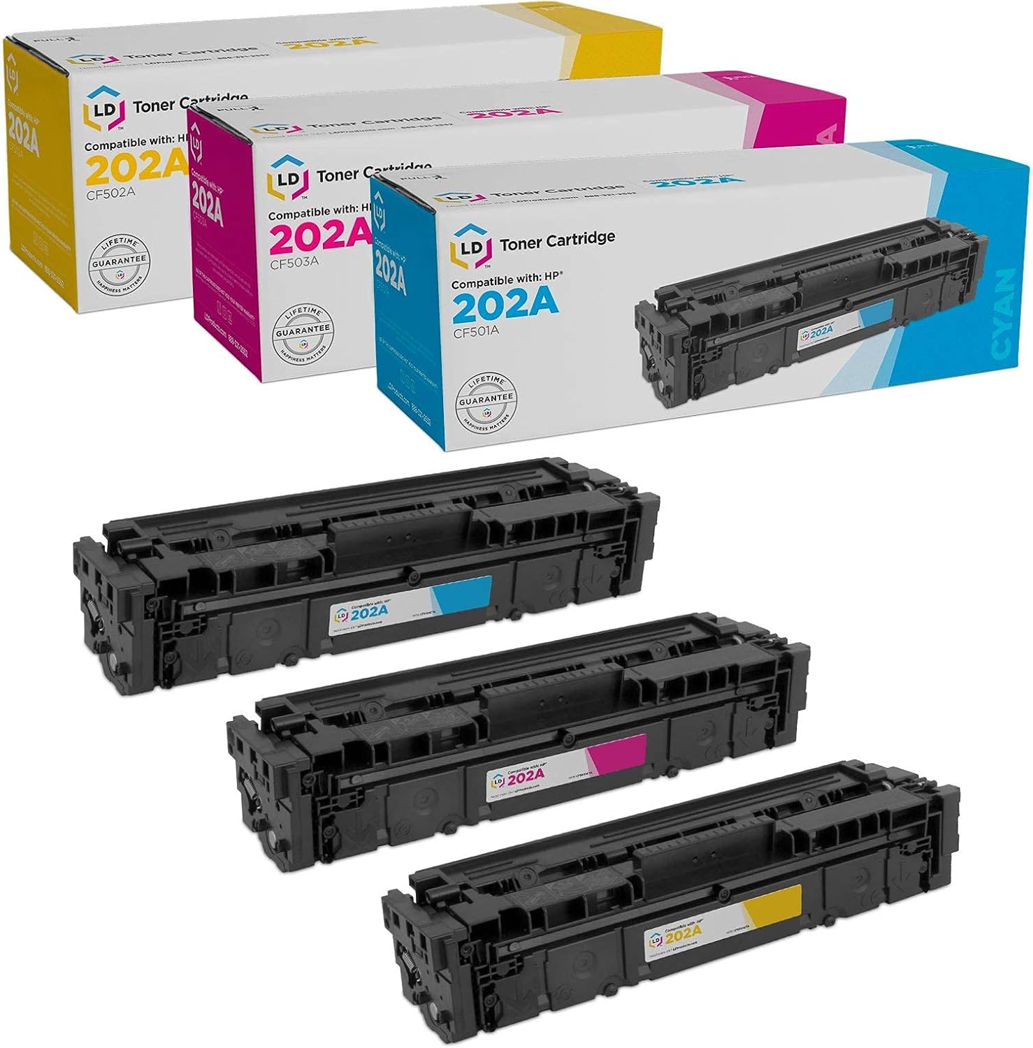 LD Products Compatible Toner Cartridge Replacement for HP 202A (3 Pack, Cyan, Magenta, Yellow) for use in HP Color LaserJet M254dw, M281cdw, M281dw, M281fdw