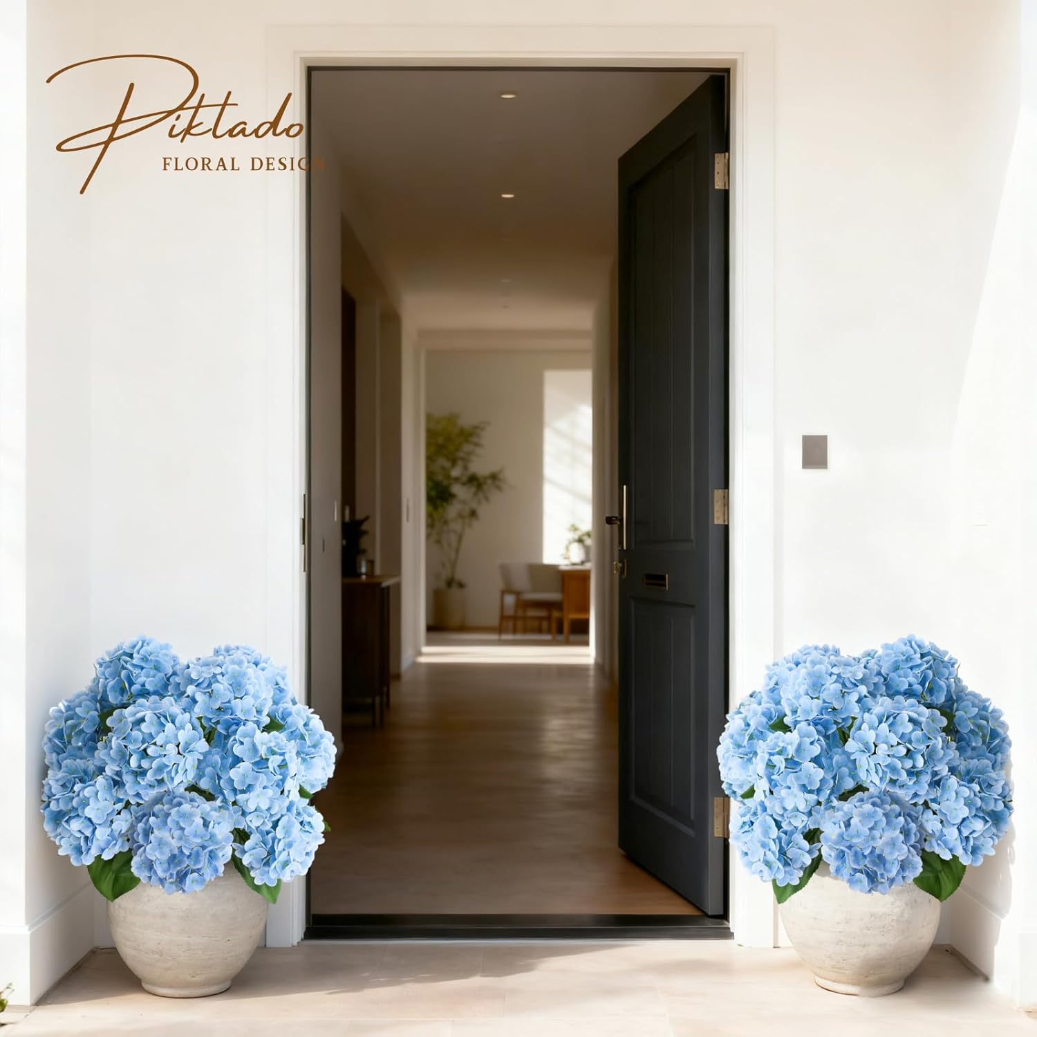 A Bunch 21in, Real Touch Hydrangea Artificial Flowers, with 5pcs Flower Head 10pcs Leaves, Faux Hydrangea Flowers for Home Office Decor Wedding Party Arrangements (1, Blue) - Image 7