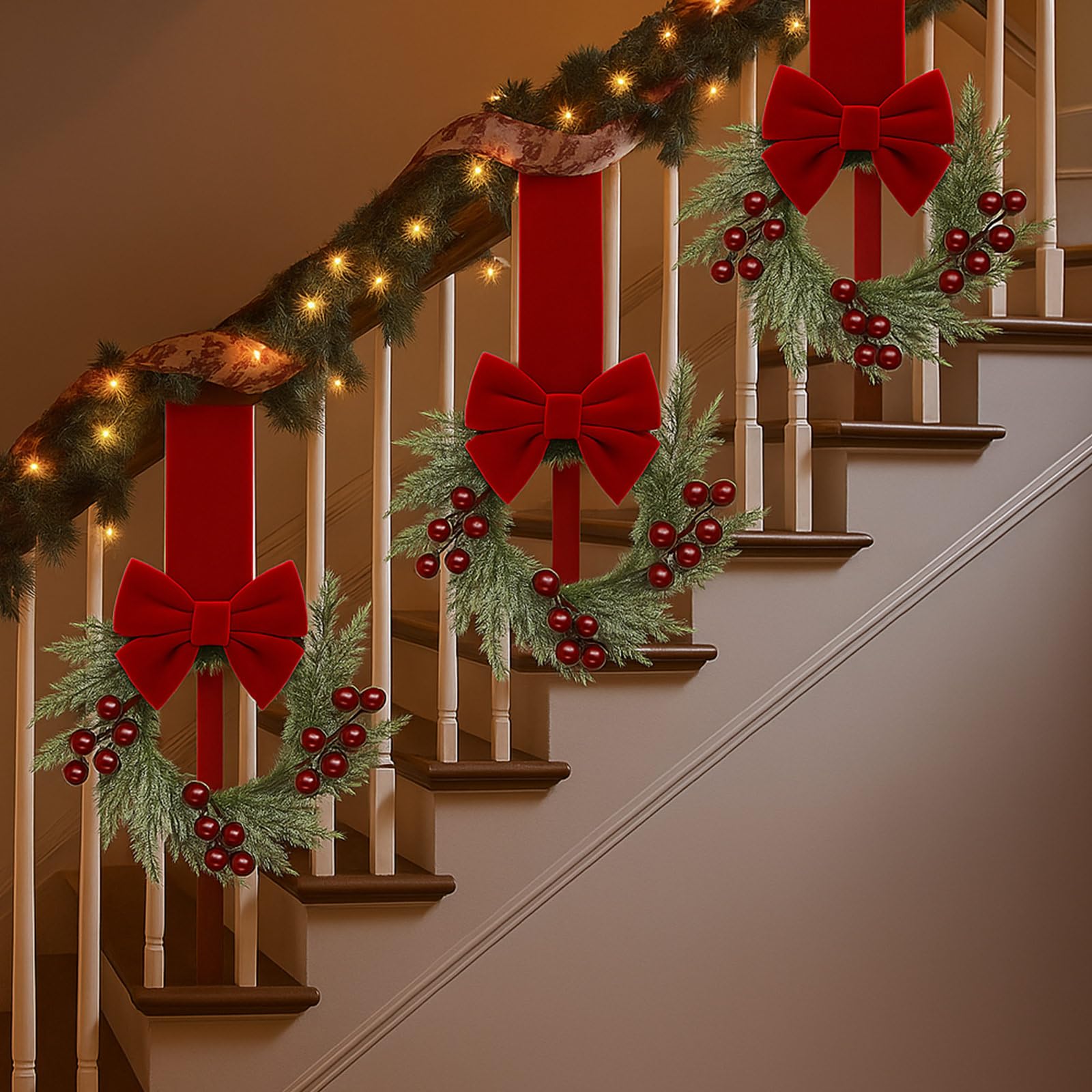 Lot de 8 anneaux de bougie de Noël artificiels avec baies rouges et pommes de pin - Décoration de table de Noël pour porte d'entrée